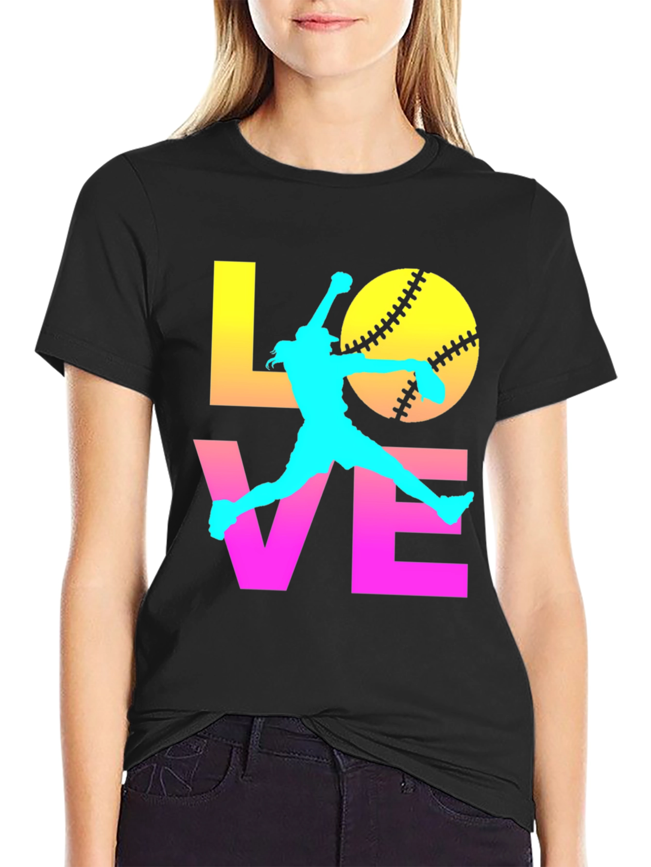 Black Softball Love Graphic Tee view 2