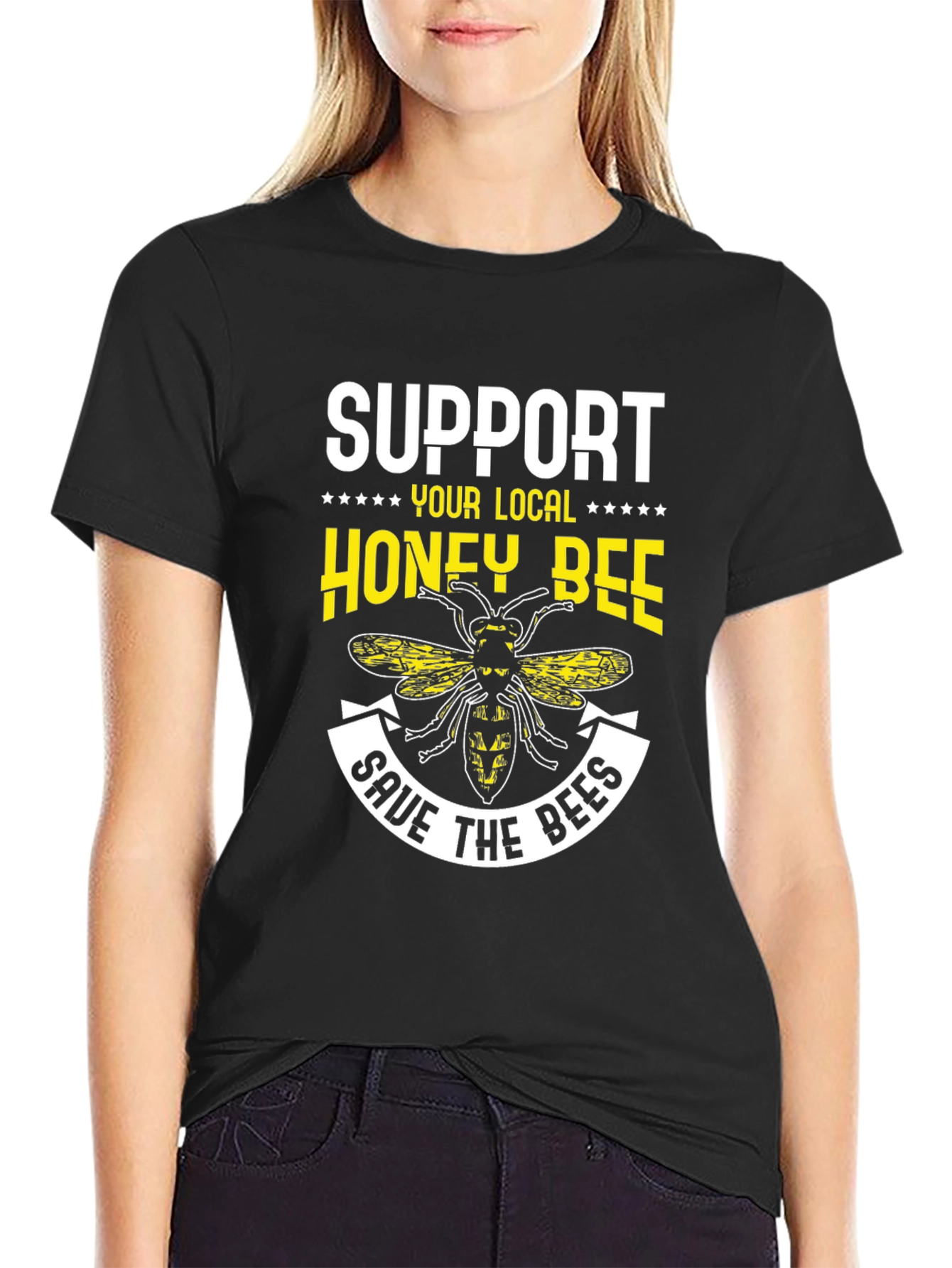 Black Support Your Local Honey Bee T-Shirt view 2