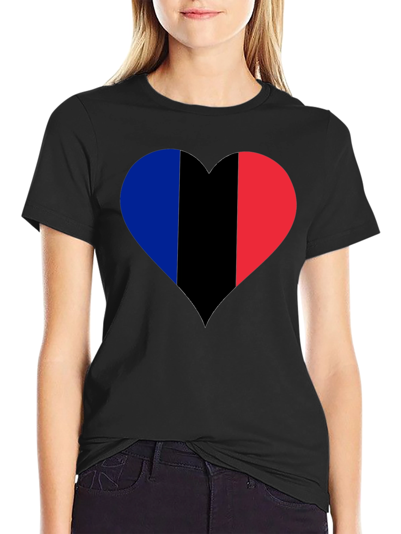 Black French Flag Heart Graphic T-Shirt view 2