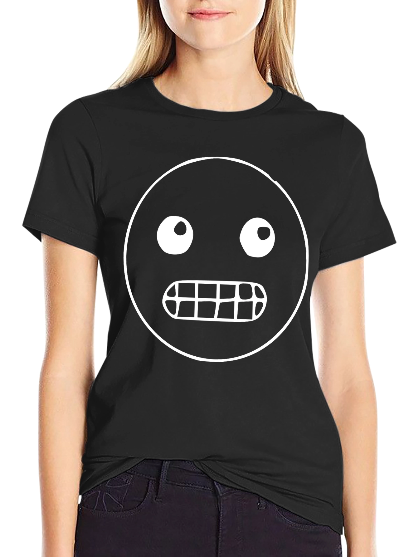 Black Funny Face Graphic Black T-Shirt view 2
