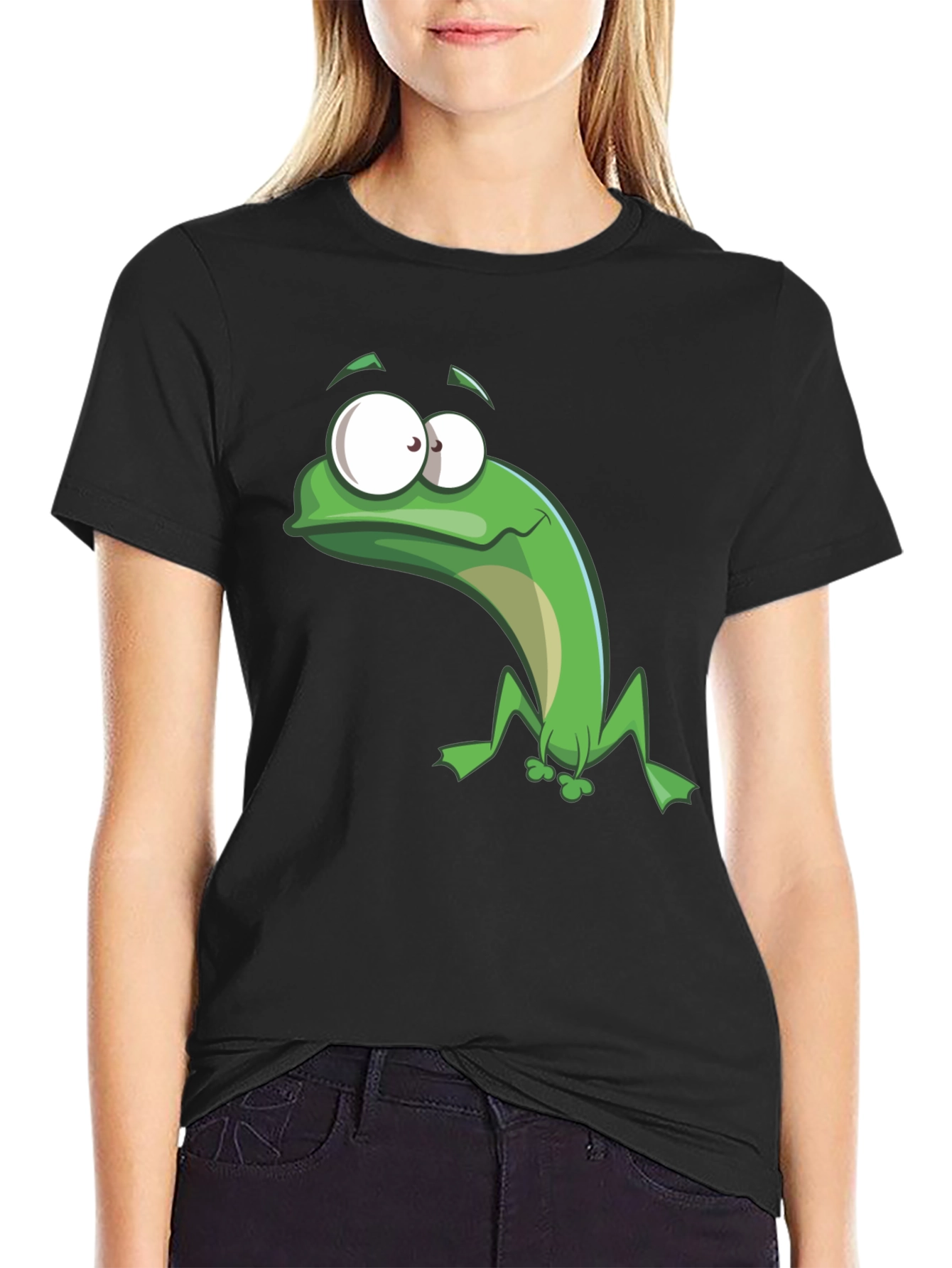 Black Funny Frog Graphic Tee - Black Cotton T-Shirt view 2