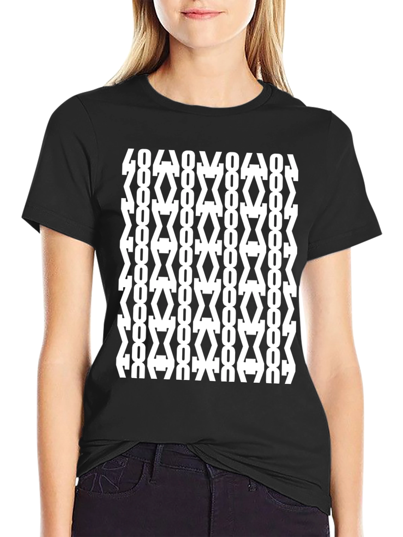 Black Geometric Pattern Black T-Shirt view 2