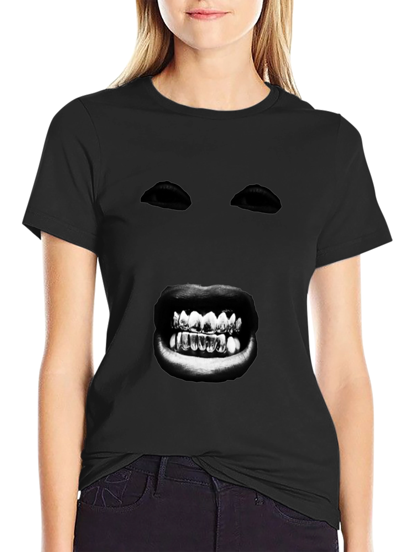 Black Mysterious Face Graphic T-Shirt - Bold Black Tee view 2