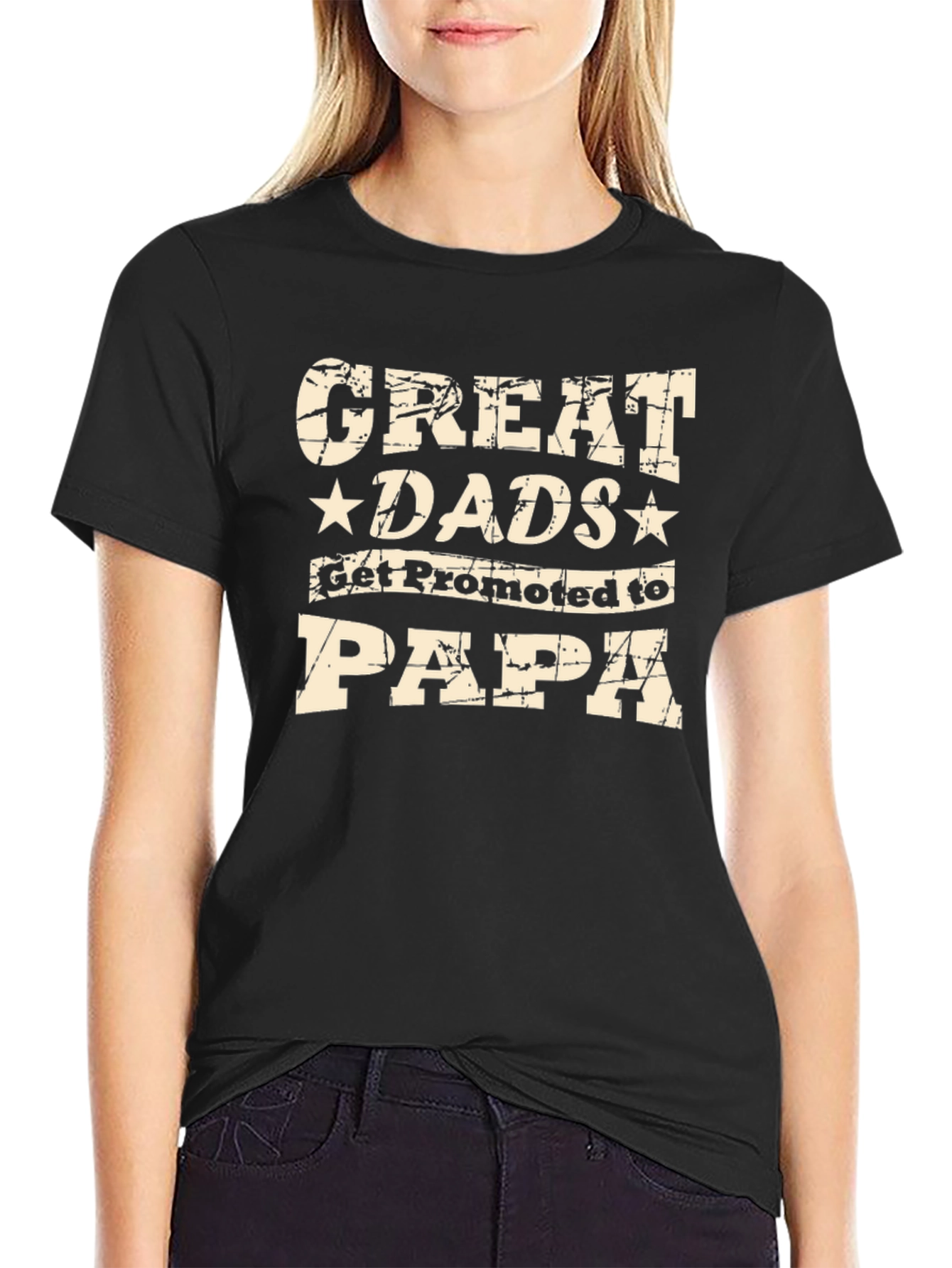 Black Great Dads Get Promoted to Papa Black T-Shirt view 2
