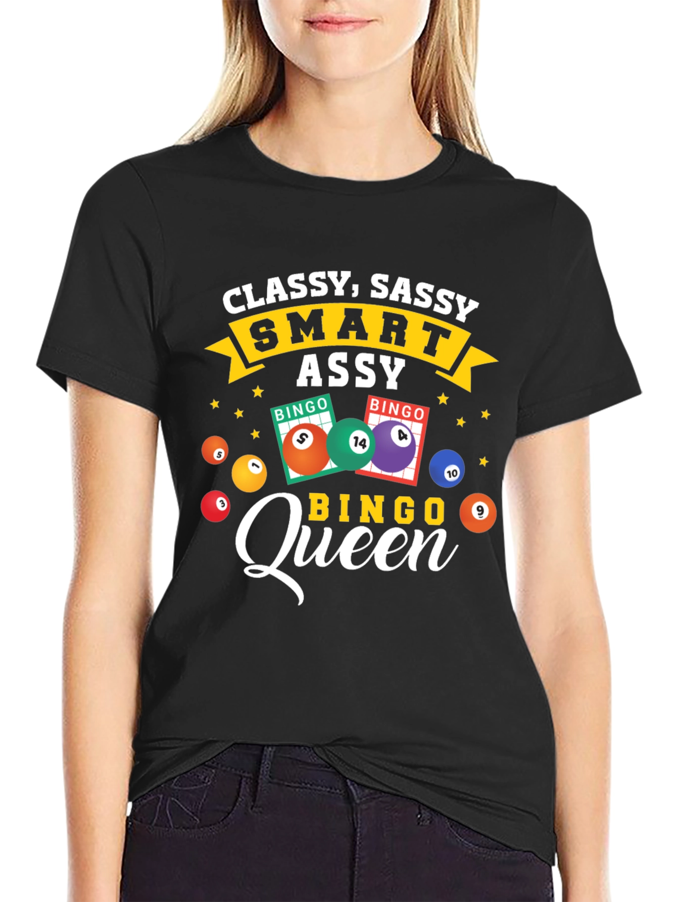 Black Classy Sassy Bingo Queen T-Shirt view 2