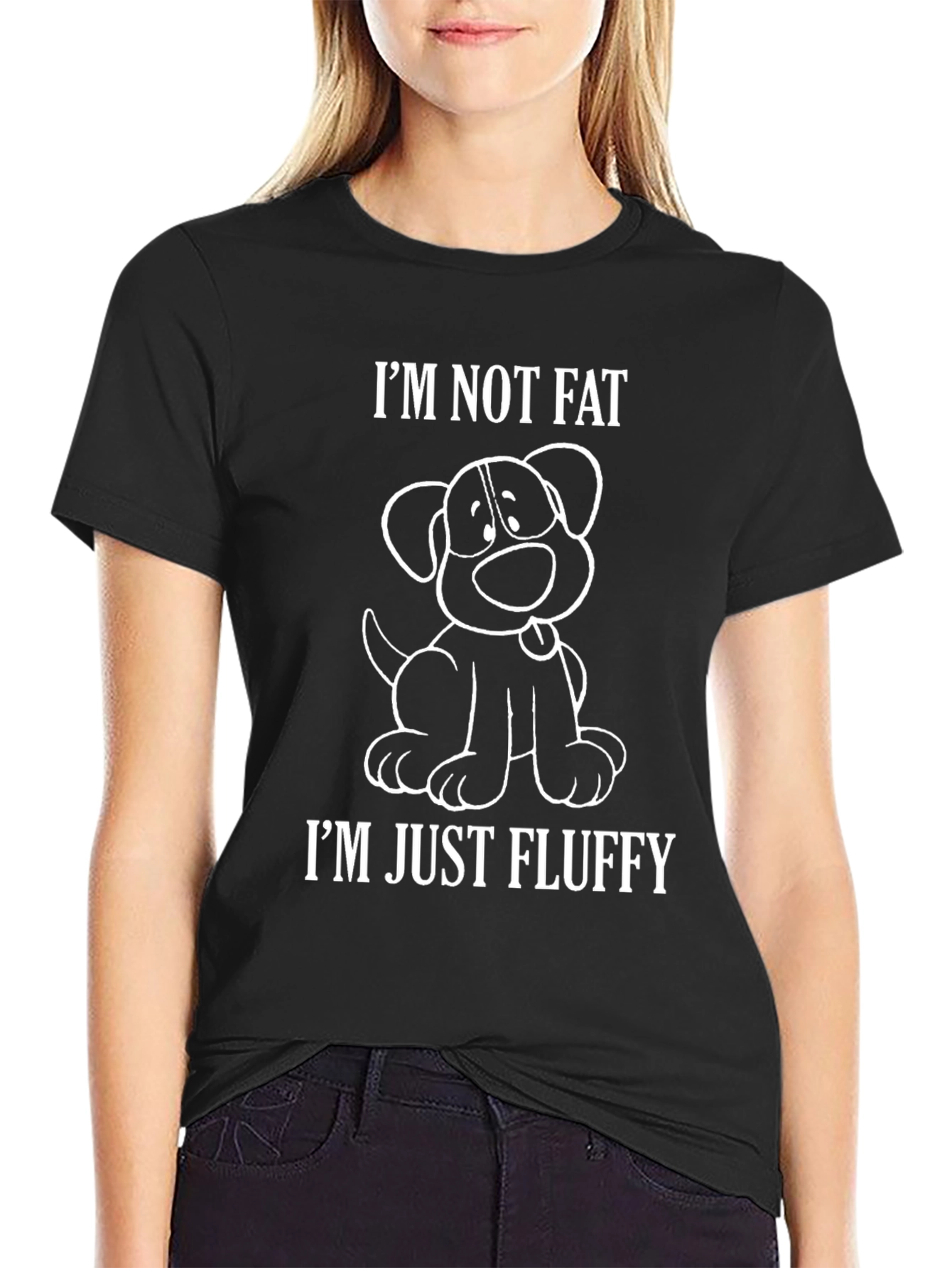 Black Funny Dog T-Shirt - I'm Not Fat, I'm Just Fluffy view 2