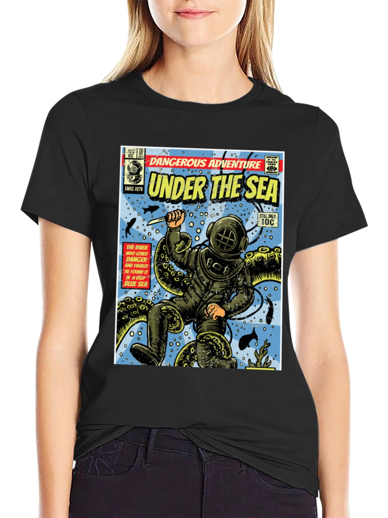 Black Under the Sea Comic Book T-Shirt view 2
