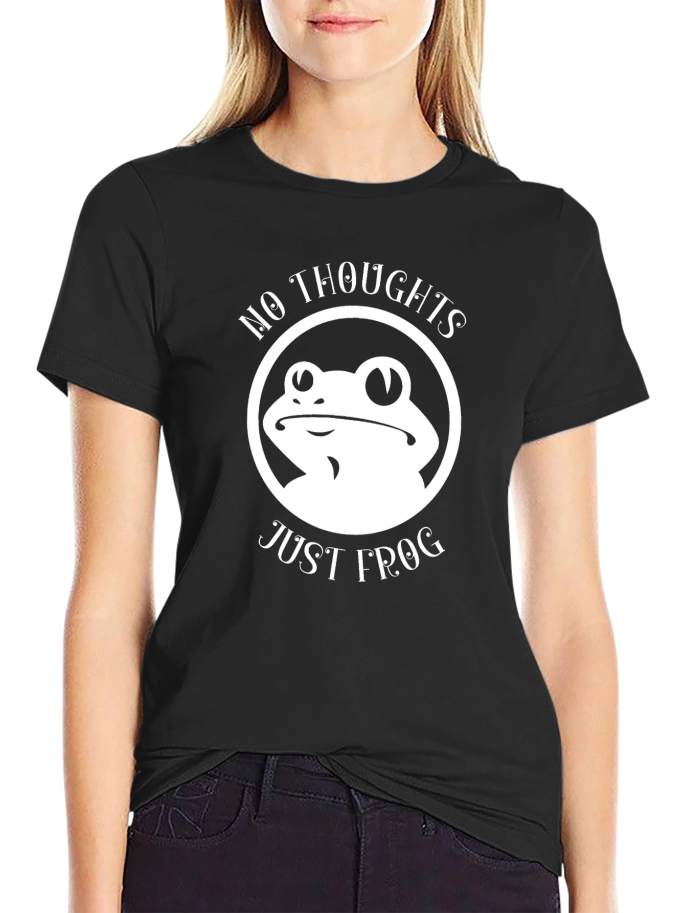 Black No Thoughts Just Frog T-Shirt, Funny Graphic Tee view 2