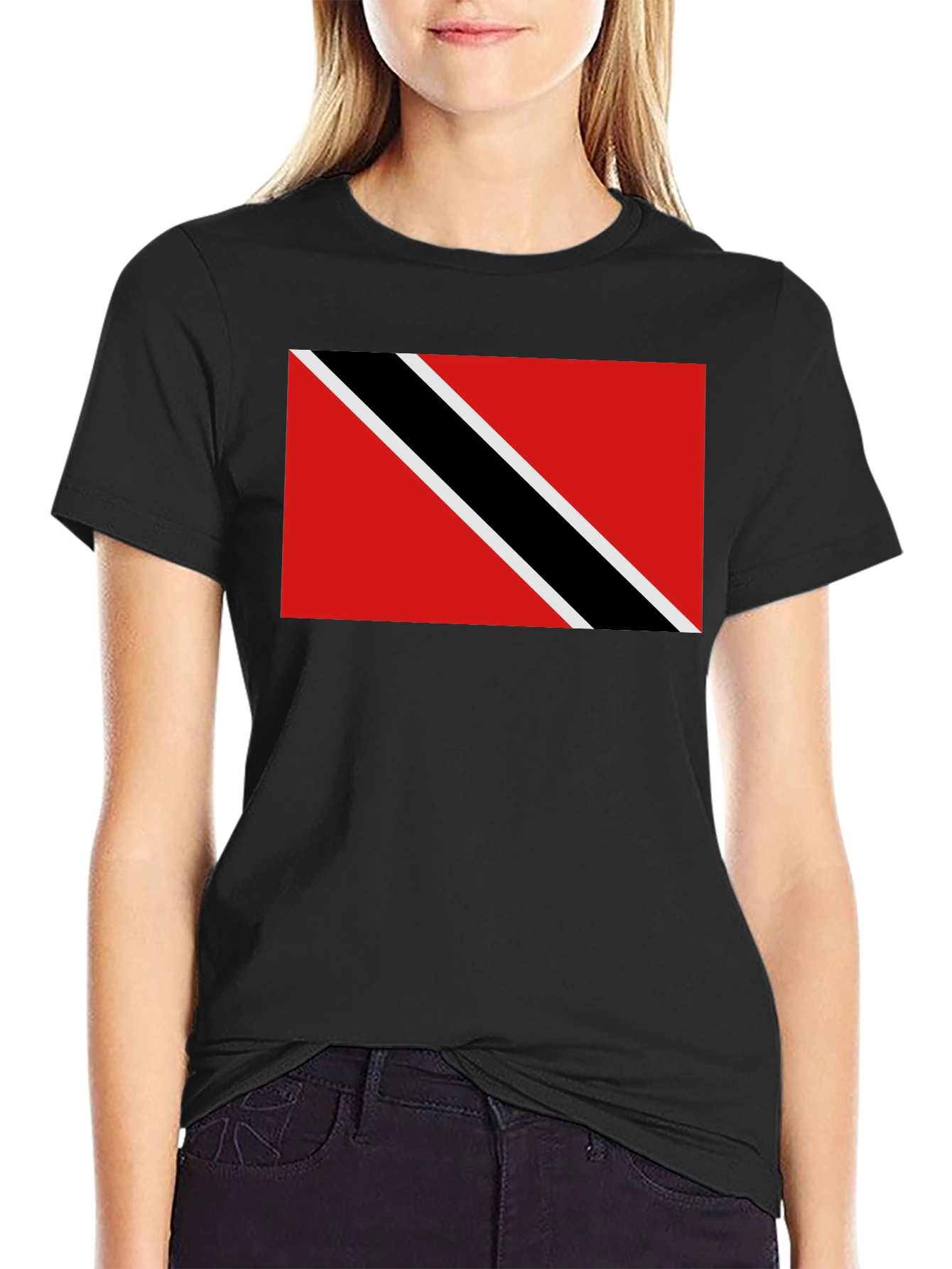 Black Trinidad & Tobago Flag T-Shirt - Black Crew Neck view 2