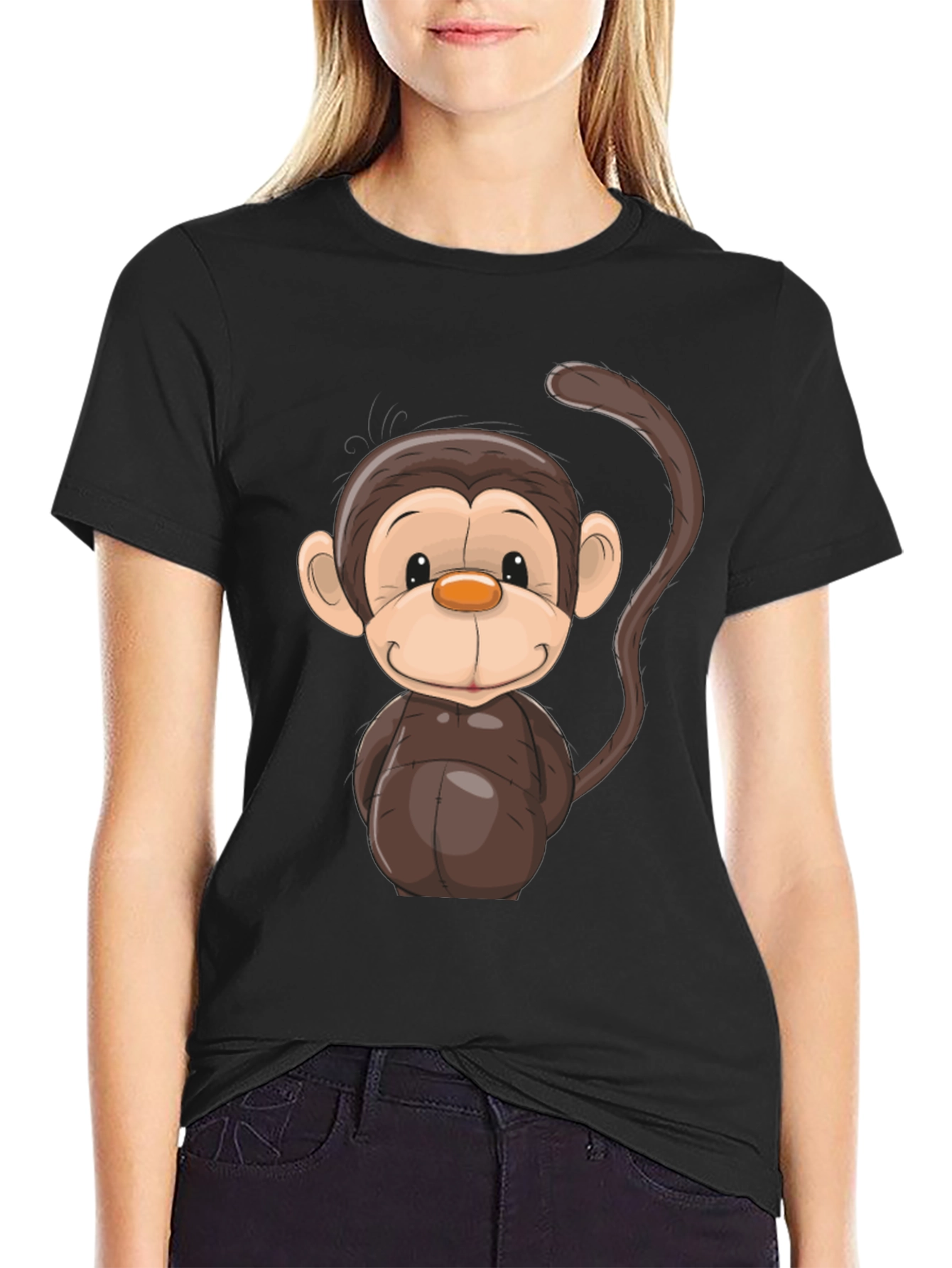 Black Cartoon Monkey Graphic Tee - Black view 2
