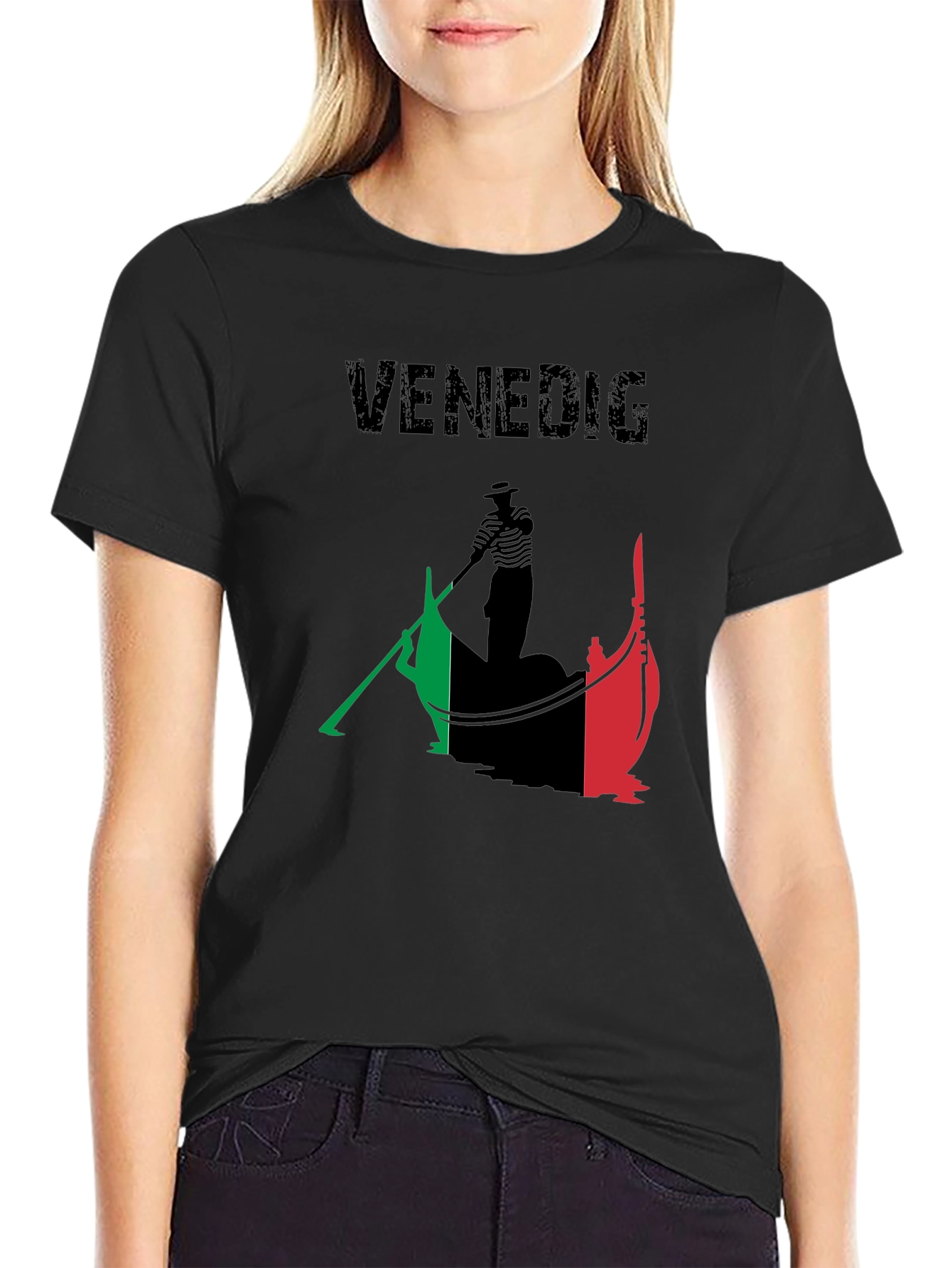 Black Venice Italy Gondola T-Shirt view 2