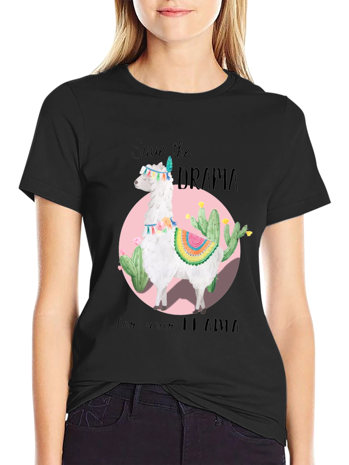 Black Save the Drama for Your Llama Black T-Shirt view 2