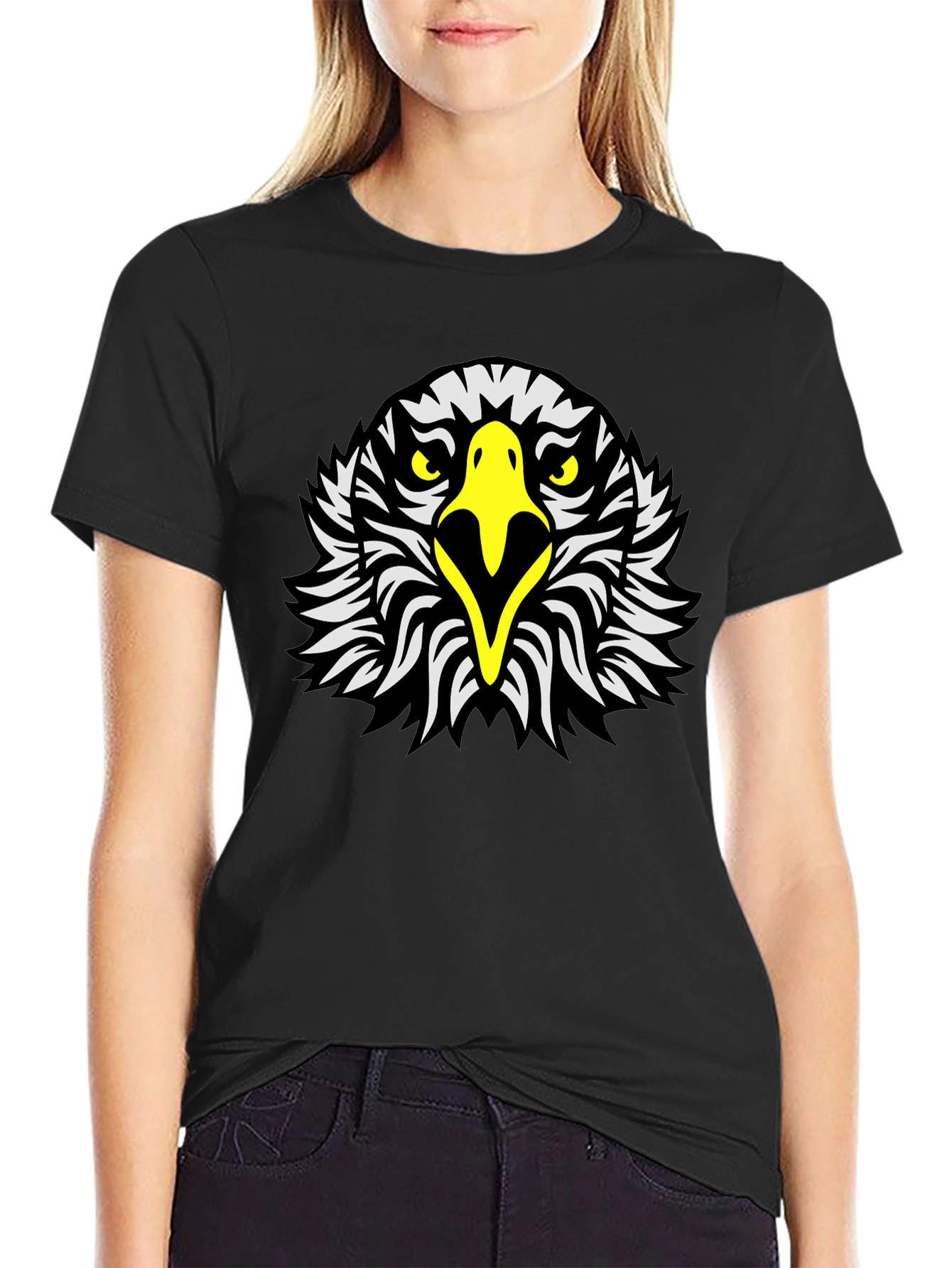 Black Eagle Head Graphic Tee - Black Short Sleeve Shirt view 2