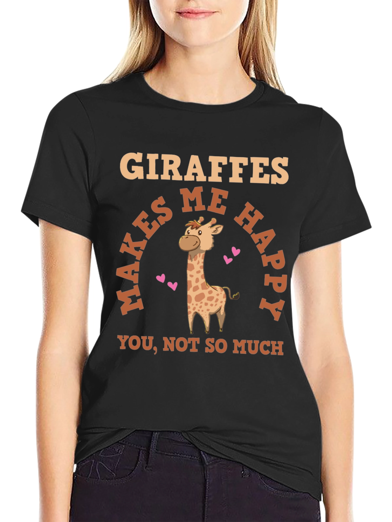 Black Giraffe Makes Me Happy Graphic T-Shirt view 2