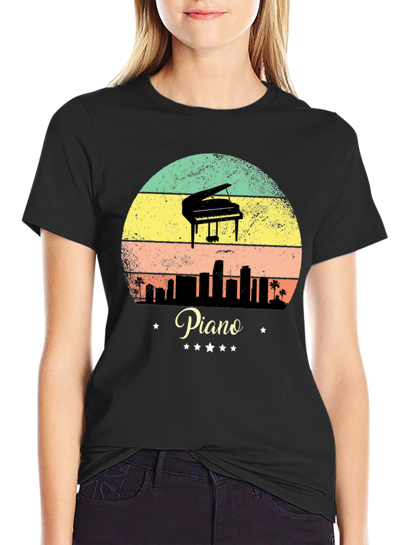 Black Piano Sunset T-Shirt - Musician Apparel view 2