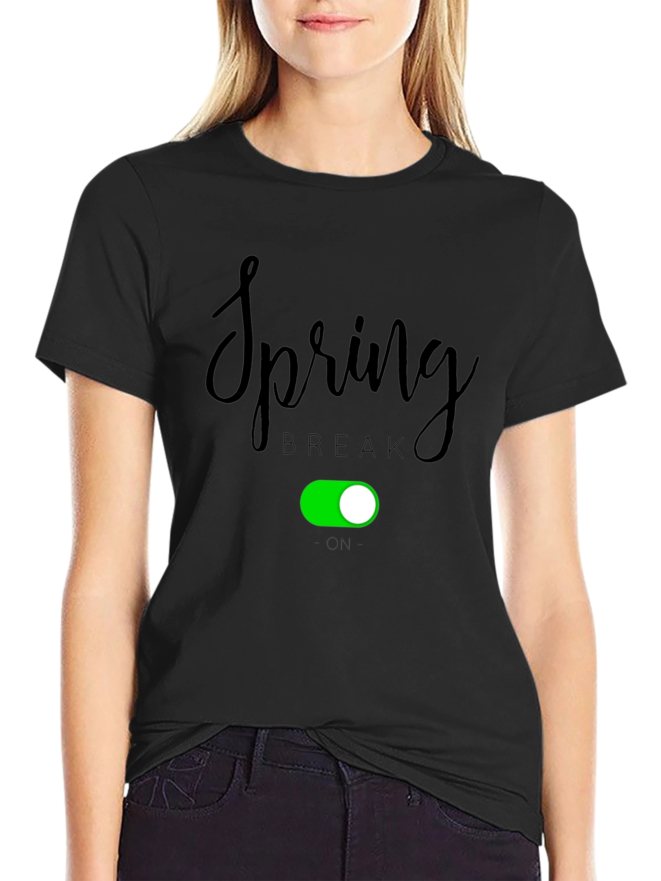 Black Spring Break On Graphic Tee - Black Cotton Blend view 2