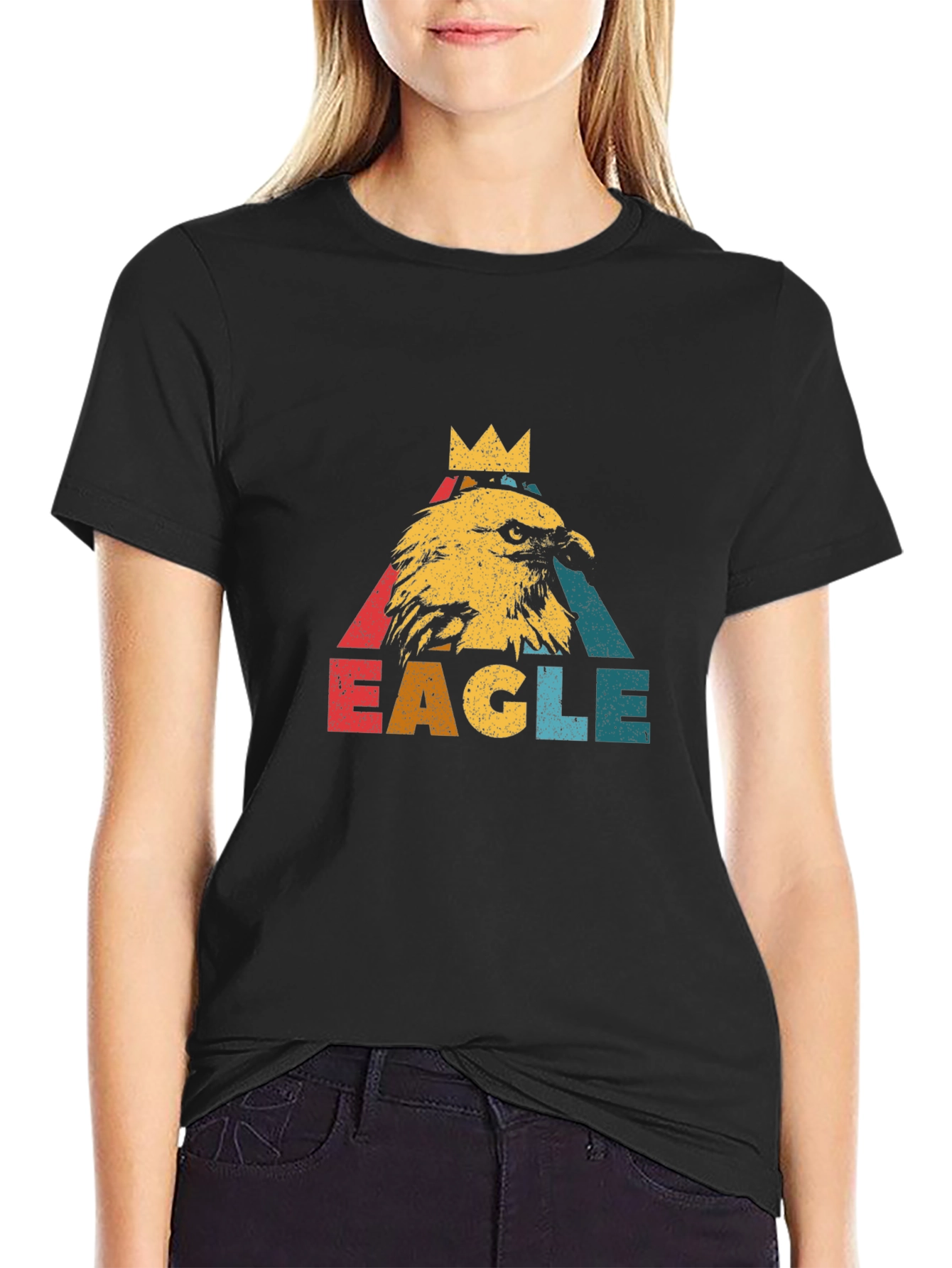Black Vintage Eagle Crown Graphic Black T-Shirt view 2