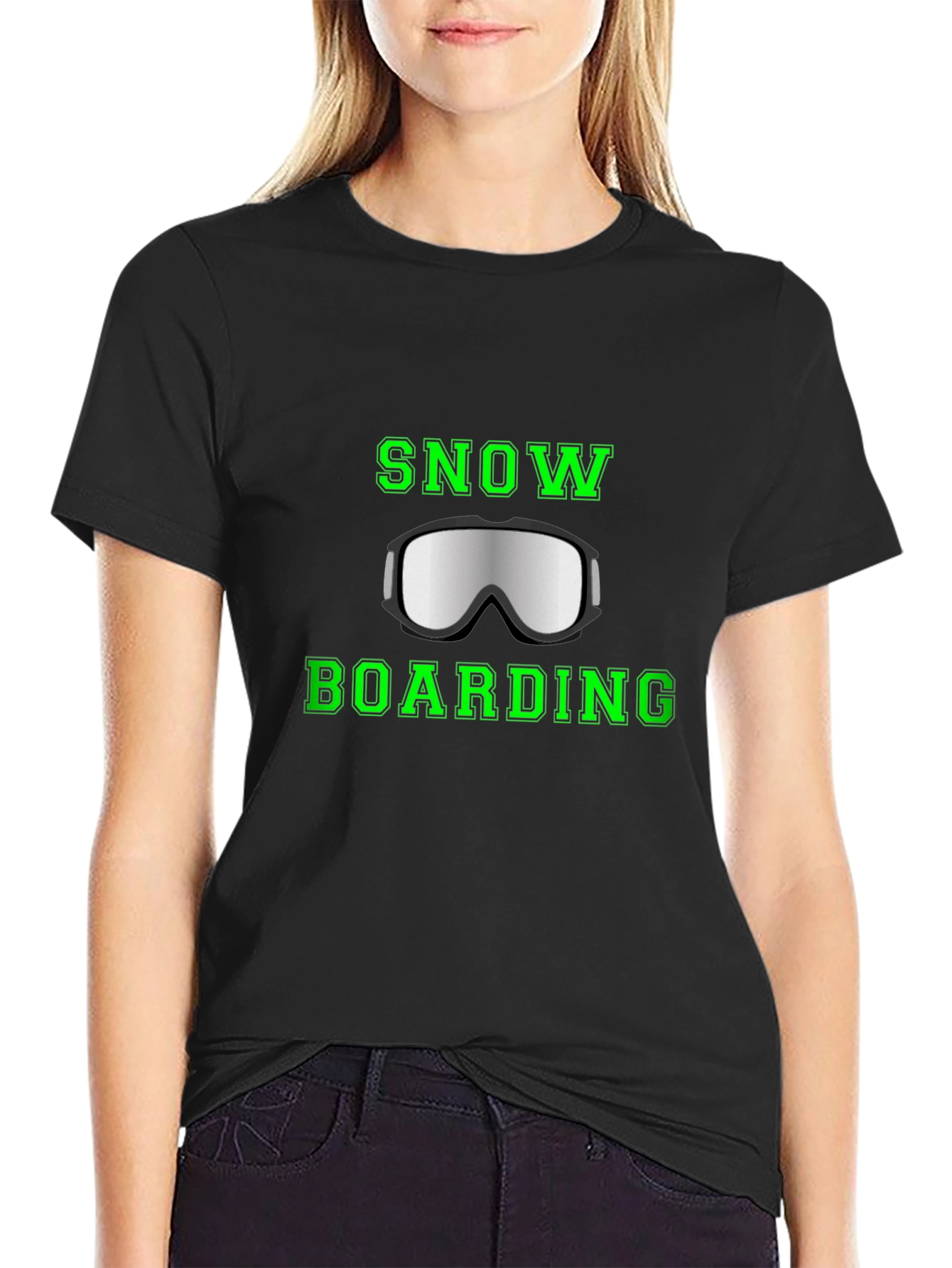 Black Snowboarding Goggles Graphic Tee view 2