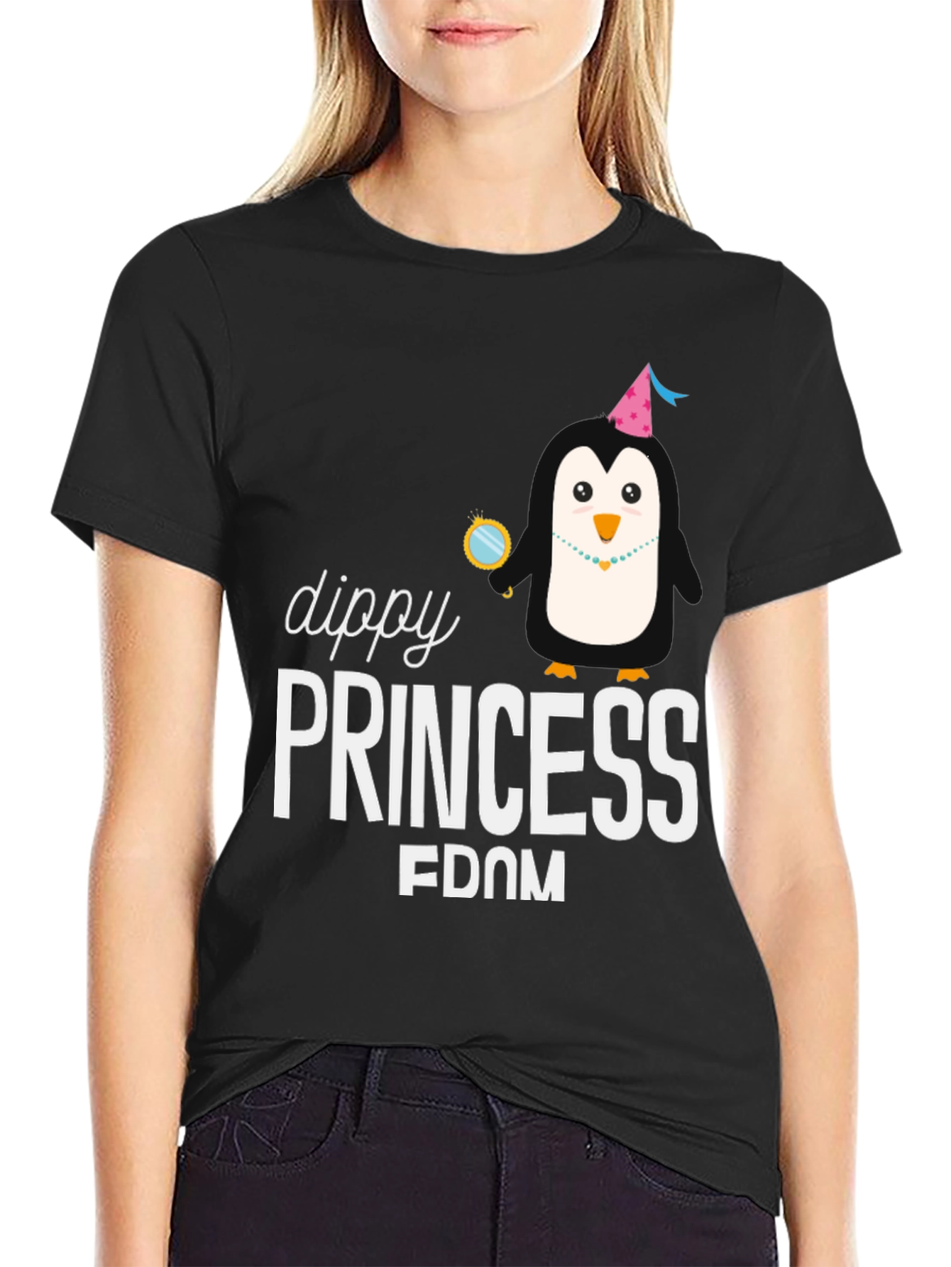 Black Dippy Princess Penguin Graphic T-Shirt view 2