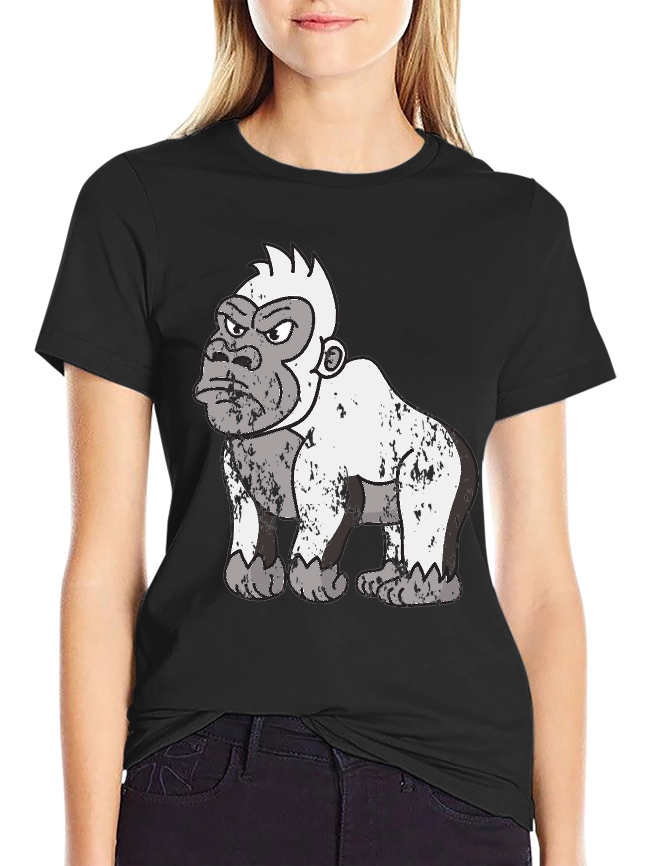 Black Grumpy Gorilla Graphic Tee - Black Cotton T-Shirt view 2