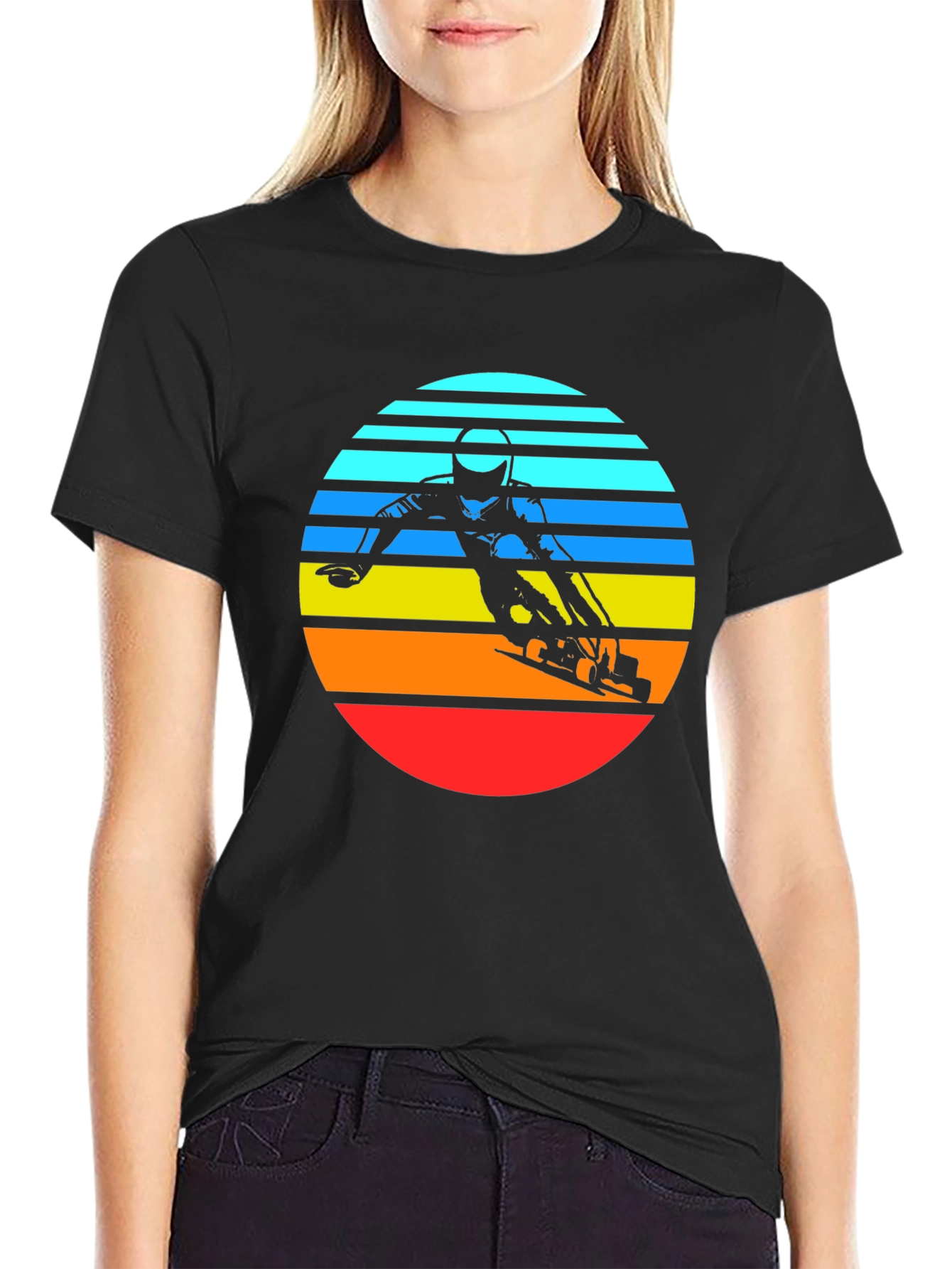 Black Retro Sunset Mountain Bike T-Shirt view 2