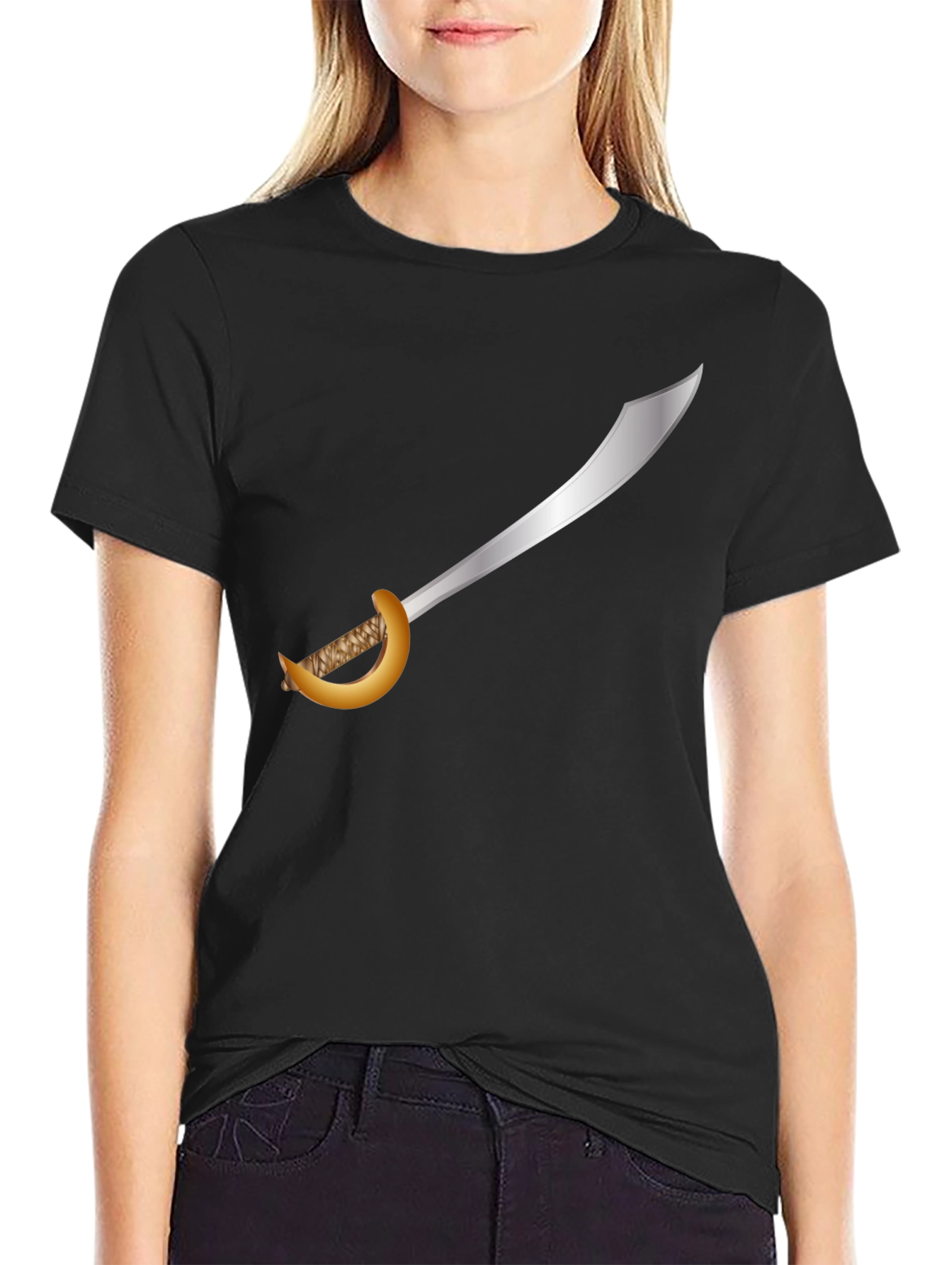 Black Pirate Cutlass T-Shirt - Black Cotton Tee view 2