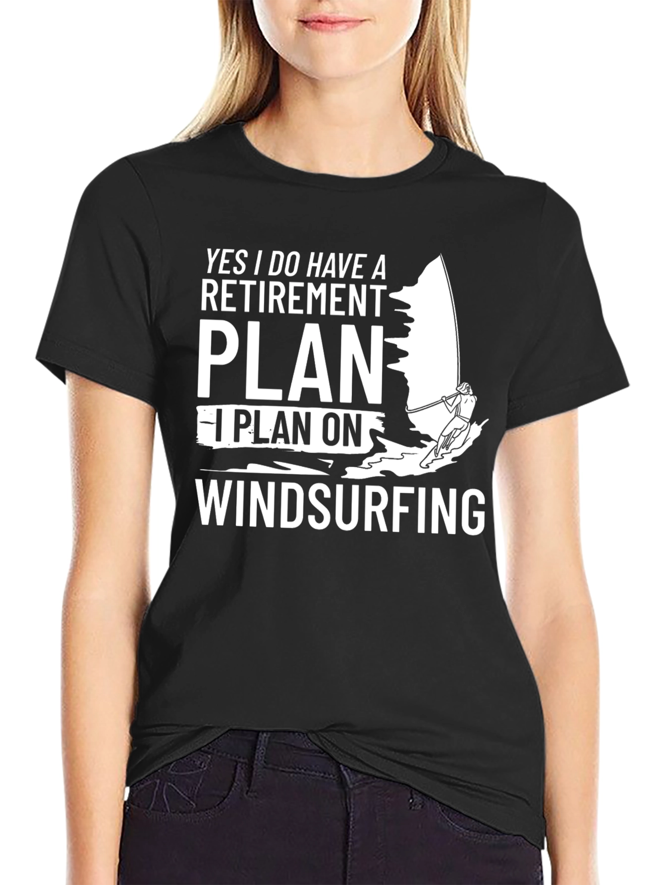 Black Retirement Plan Windsurfing T-Shirt view 2