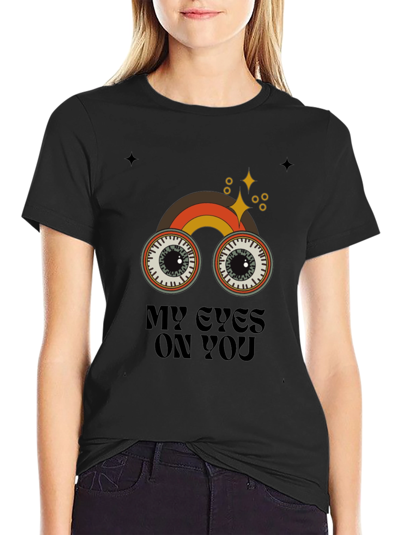 Black Retro My Eyes On You Graphic T-Shirt view 2