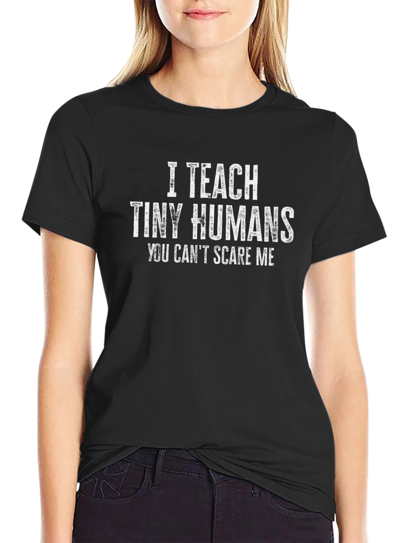 Black I Teach Tiny Humans T-Shirt Funny Teacher Tee view 2