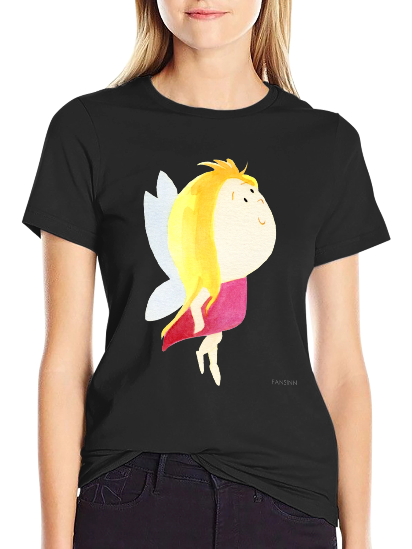 Black Cute Fairy Graphic Black T-Shirt view 2
