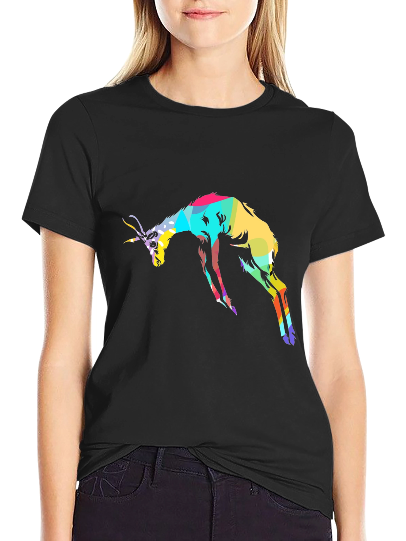 Black Abstract Antelope Graphic Black T-Shirt view 2