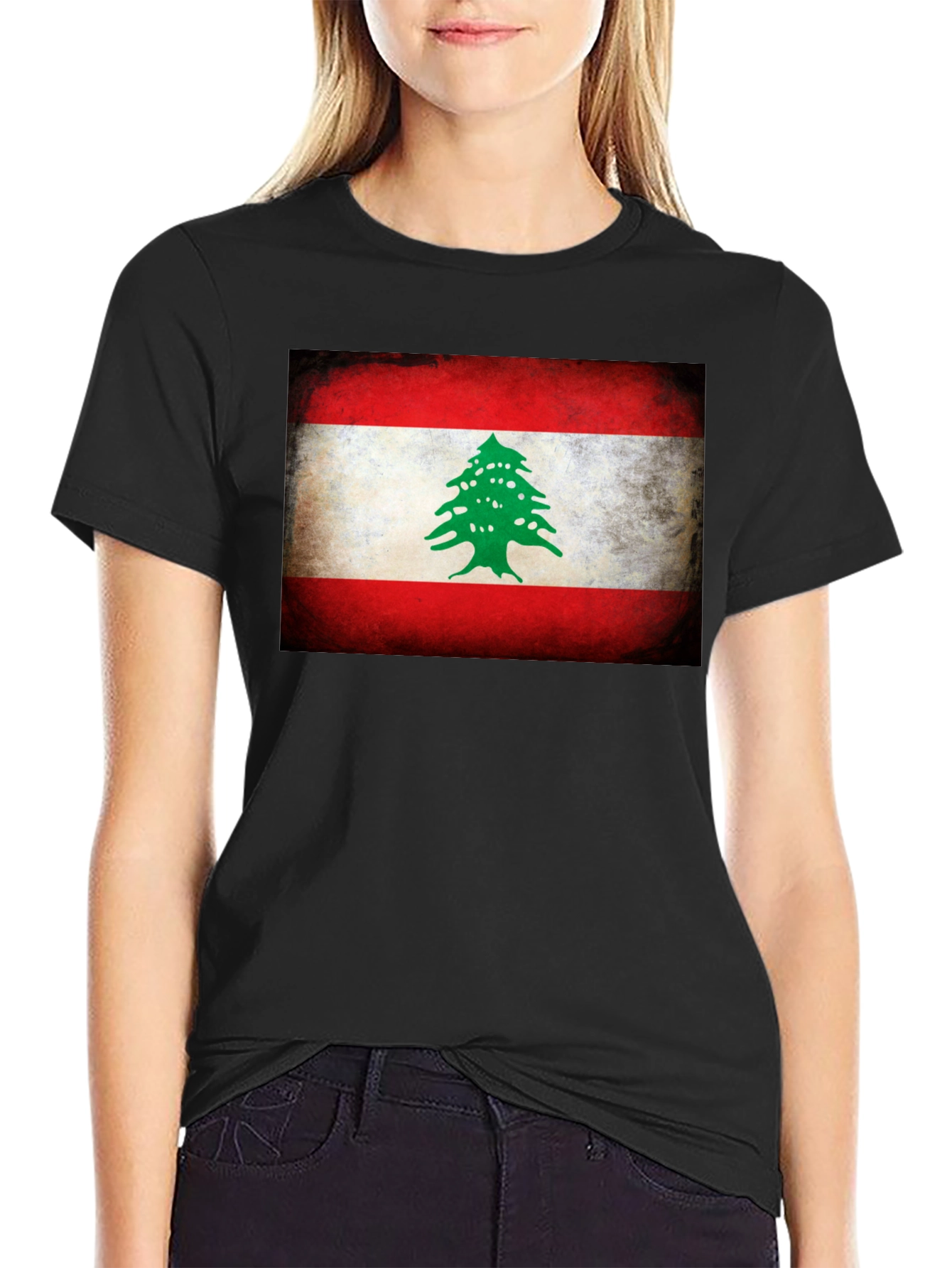 Black Lebanon Flag T-Shirt - Distressed Graphic Tee view 2