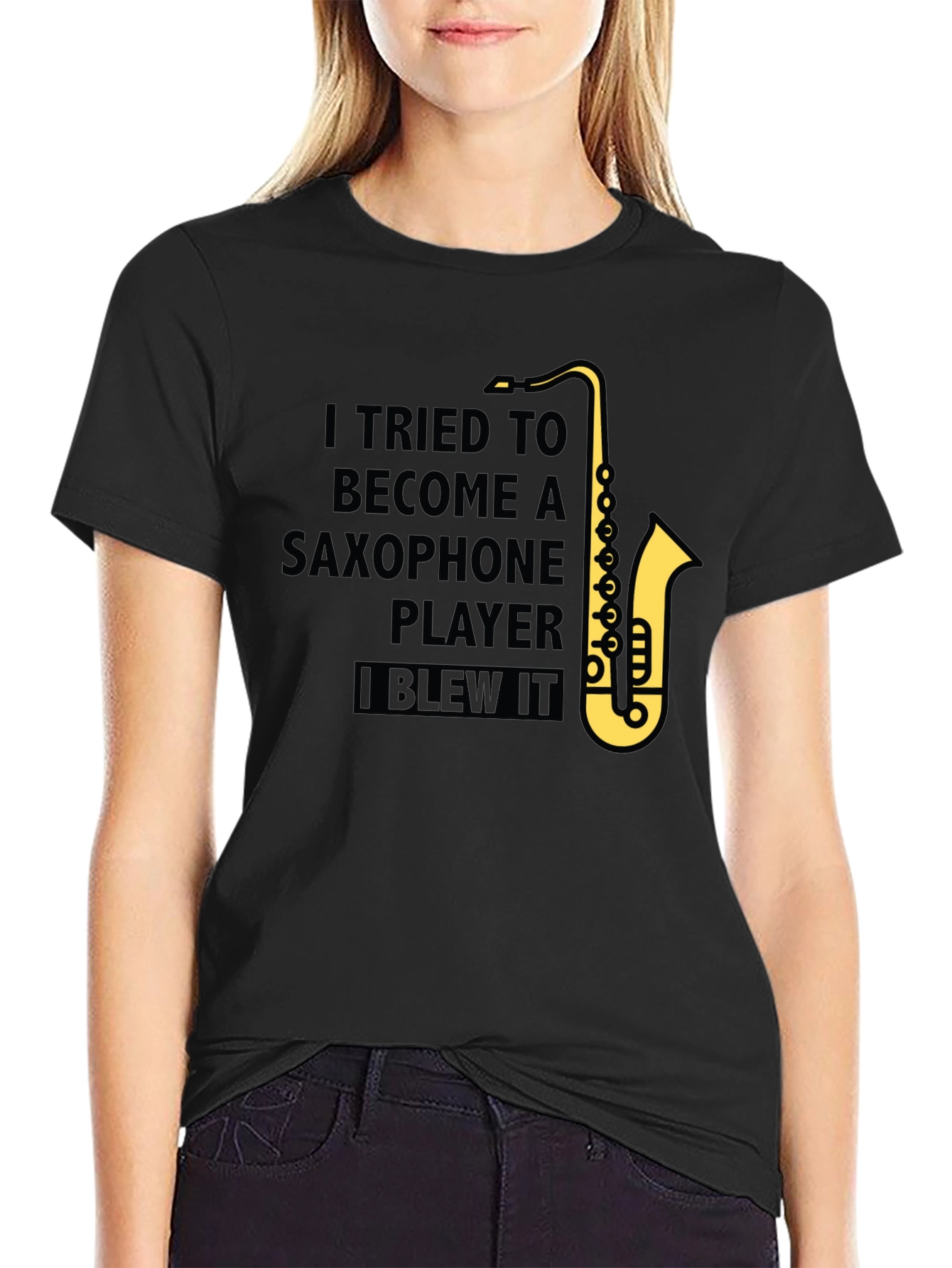 Black Saxophone Player Humor T-Shirt - "I Blew It" view 2