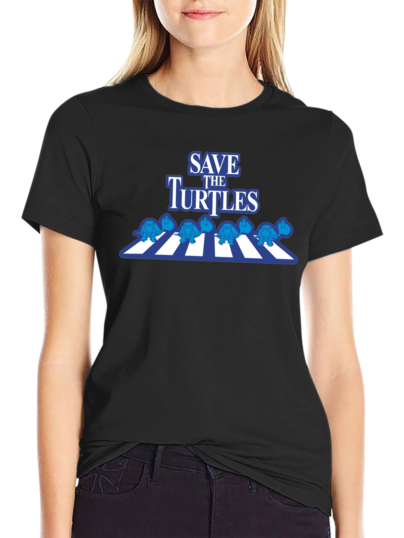 Black Save the Turtles T-Shirt - Abbey Road Style view 2