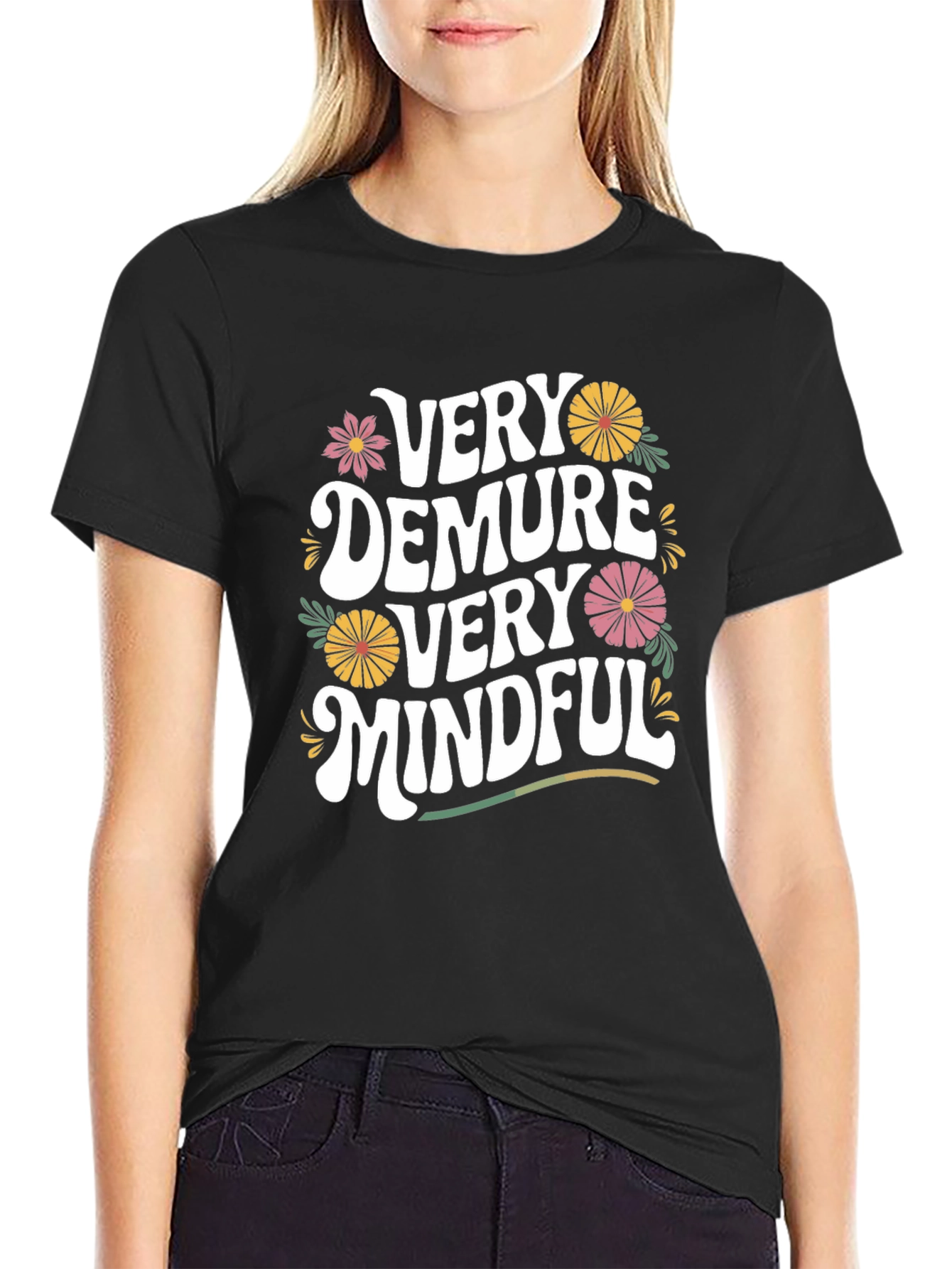 Black Very Demure Very Mindful Graphic Tee view 2