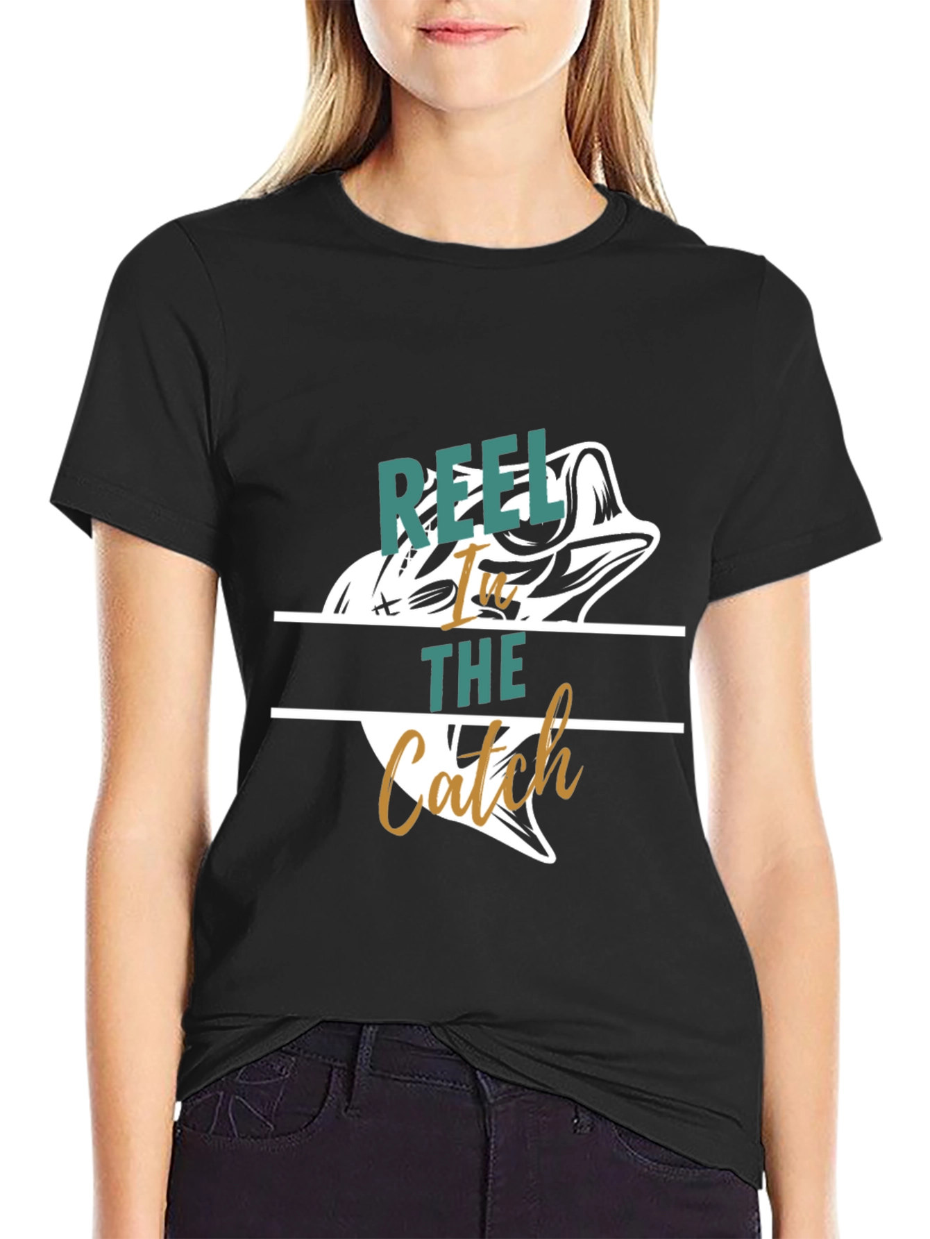 Black Reel It In Catch Fish Graphic Tee view 2