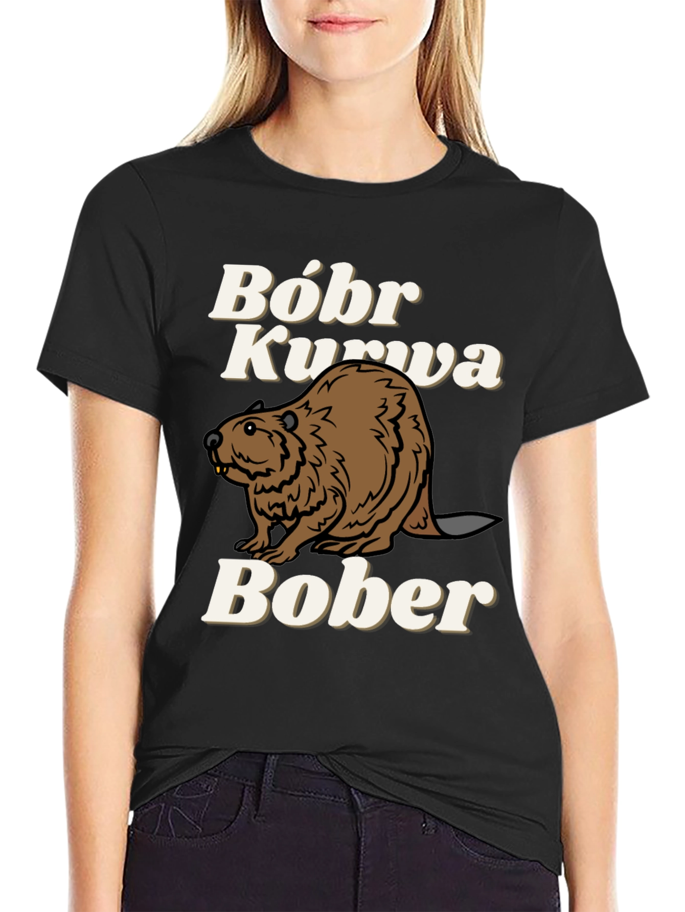 Black Bóbr Kurva Bober Funny Beaver T-Shirt view 2