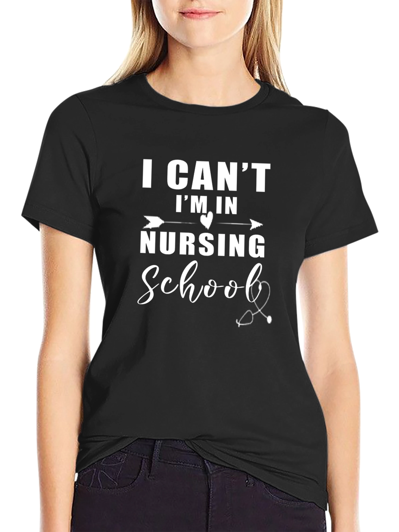 Black Nursing School T-Shirt - I Can't I'm In Nursing School view 2