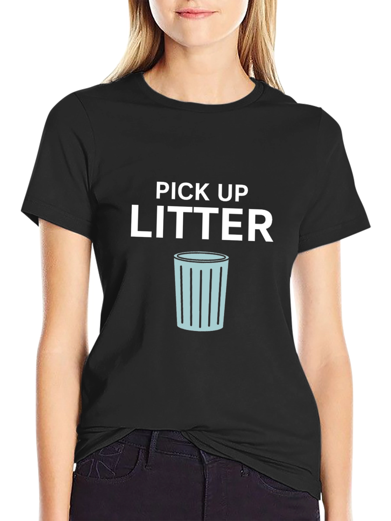 Black Pick Up Litter Graphic Tee - Black Cotton T-Shirt view 2