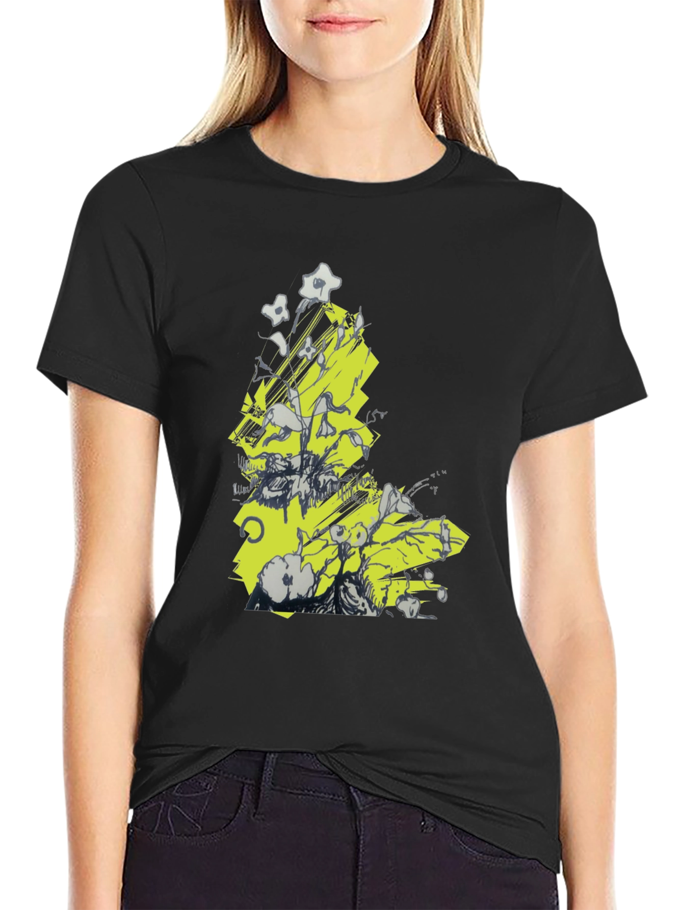 Black Abstract Graphic Tee - Black Cotton T-Shirt view 2