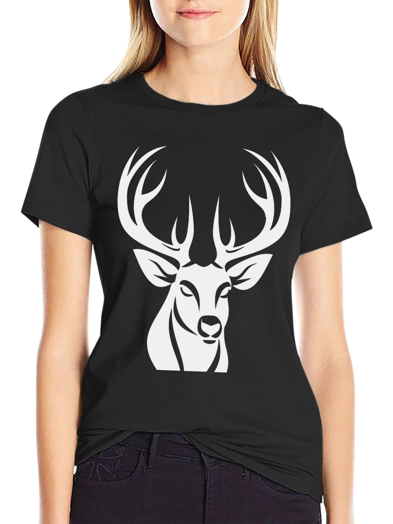 Black Deer Graphic Tee - Stylish Black Cotton Shirt view 2