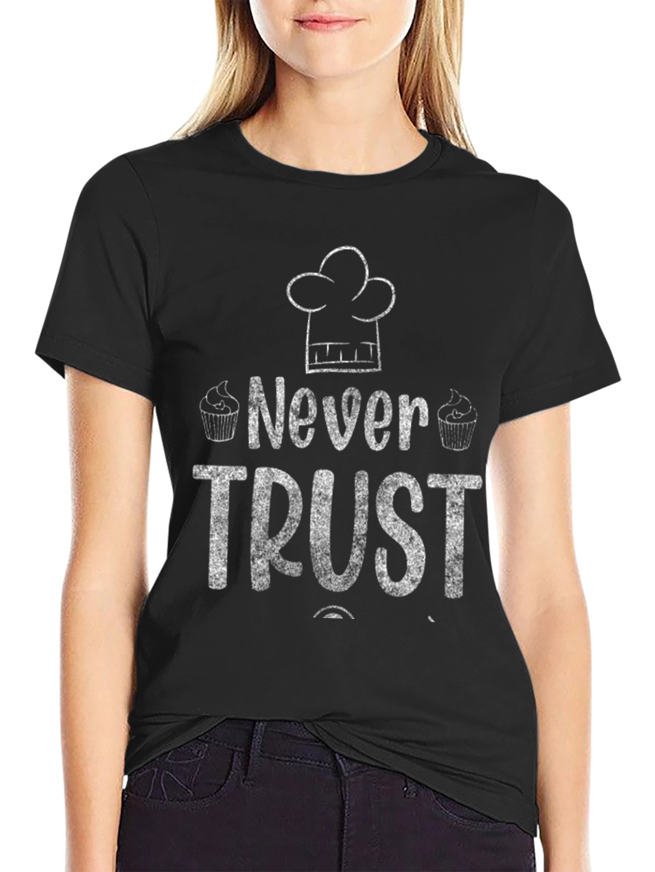 Black Never Trust a Baker T-Shirt - Funny Baking Gift view 2