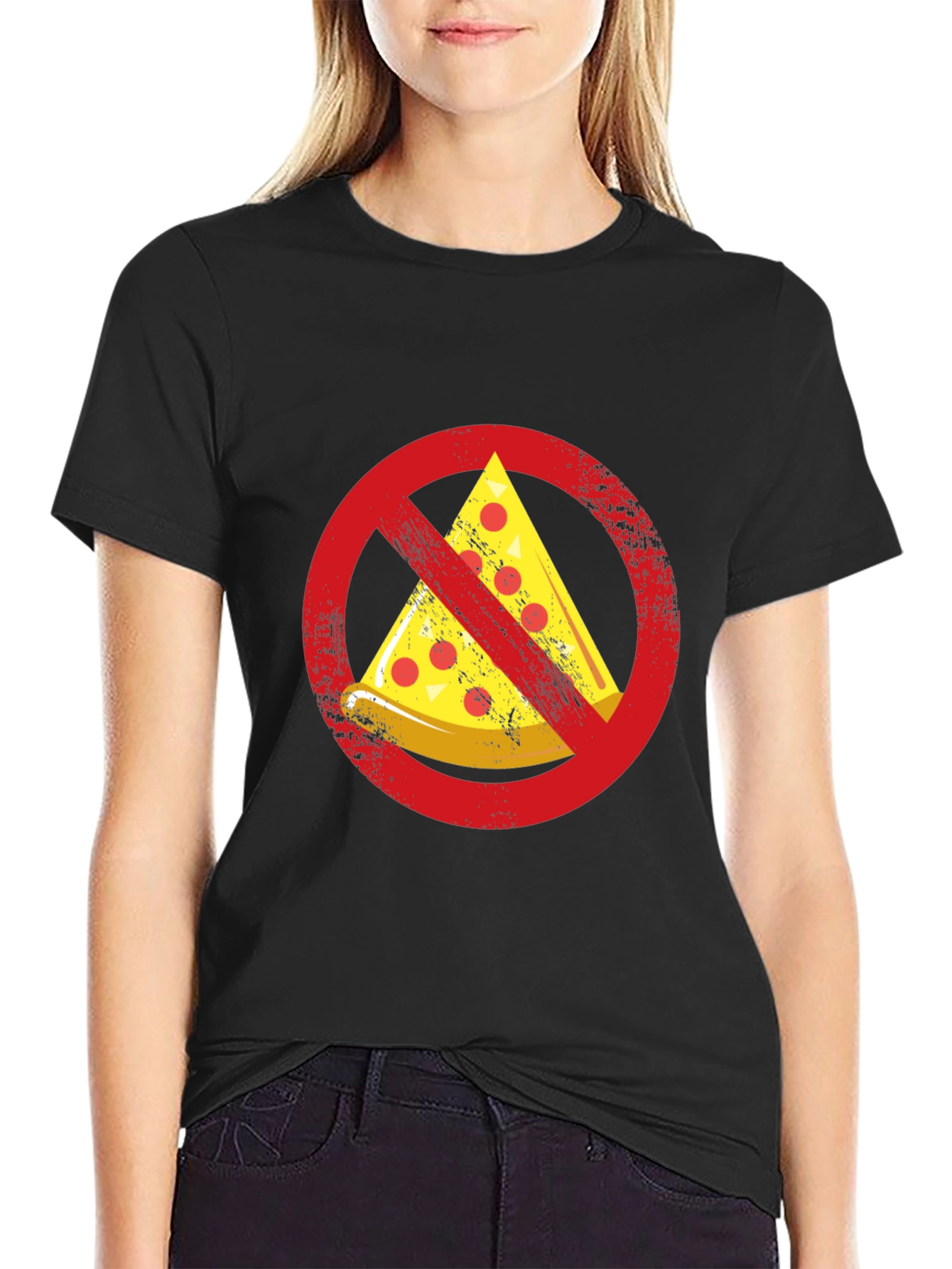 Black No Pizza Zone Graphic Tee - Funny Foodie Shirt view 2