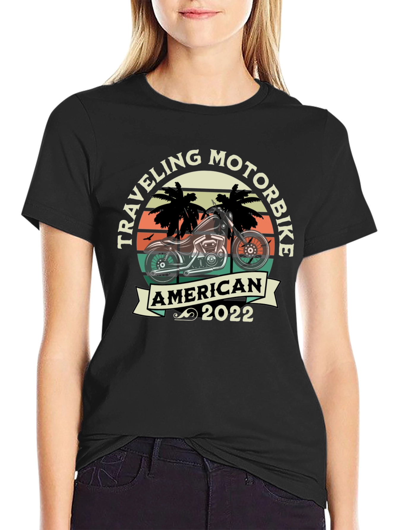 Black Traveling Motorbike American 2022 T-Shirt view 2
