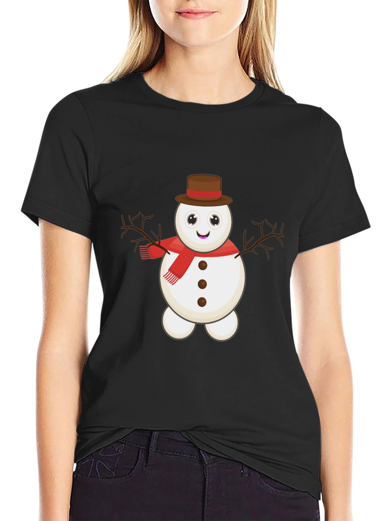 Black Cute Snowman Graphic Tee view 2