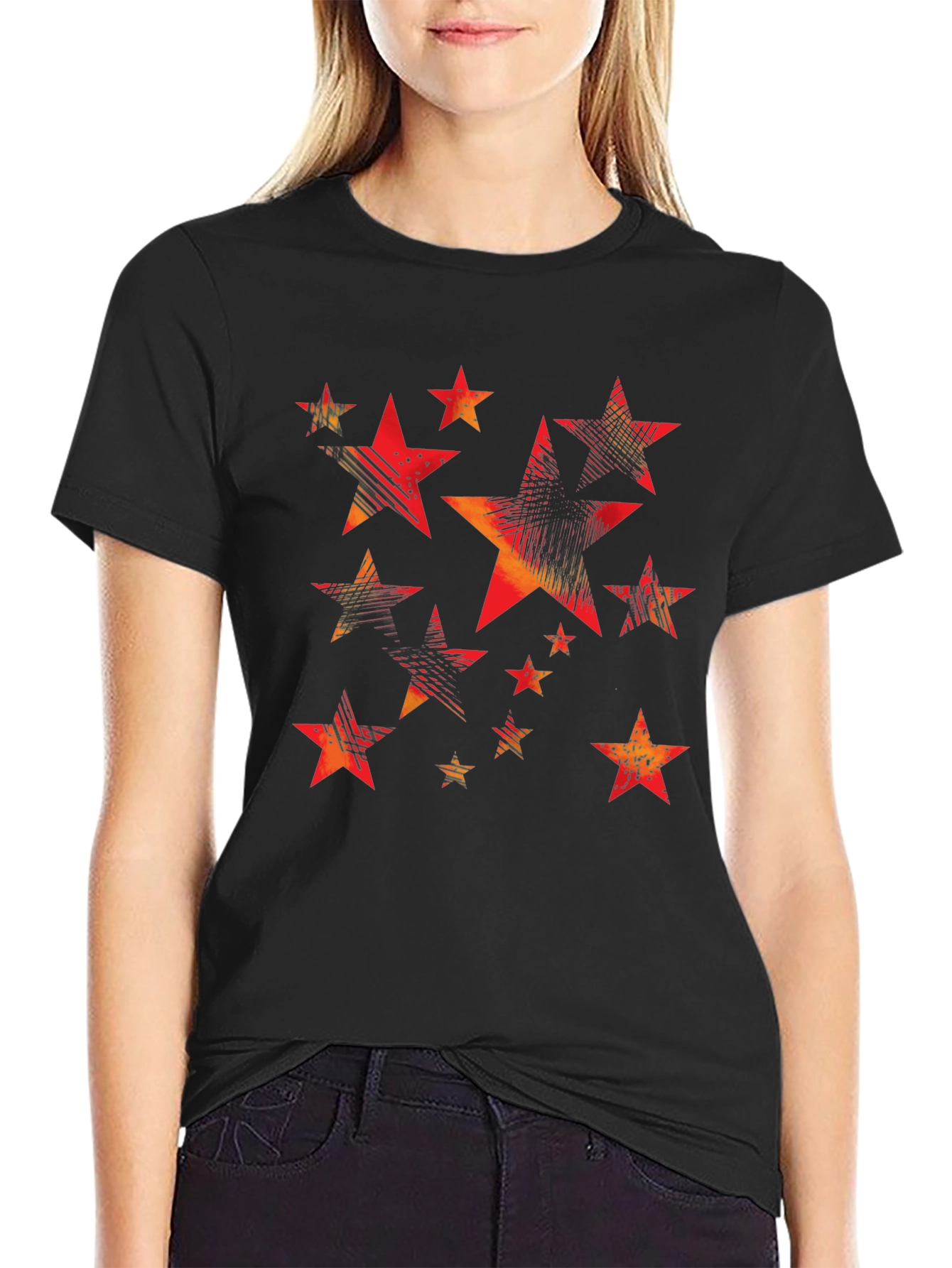 Black Stylish Star Pattern Black T-Shirt for Men view 2