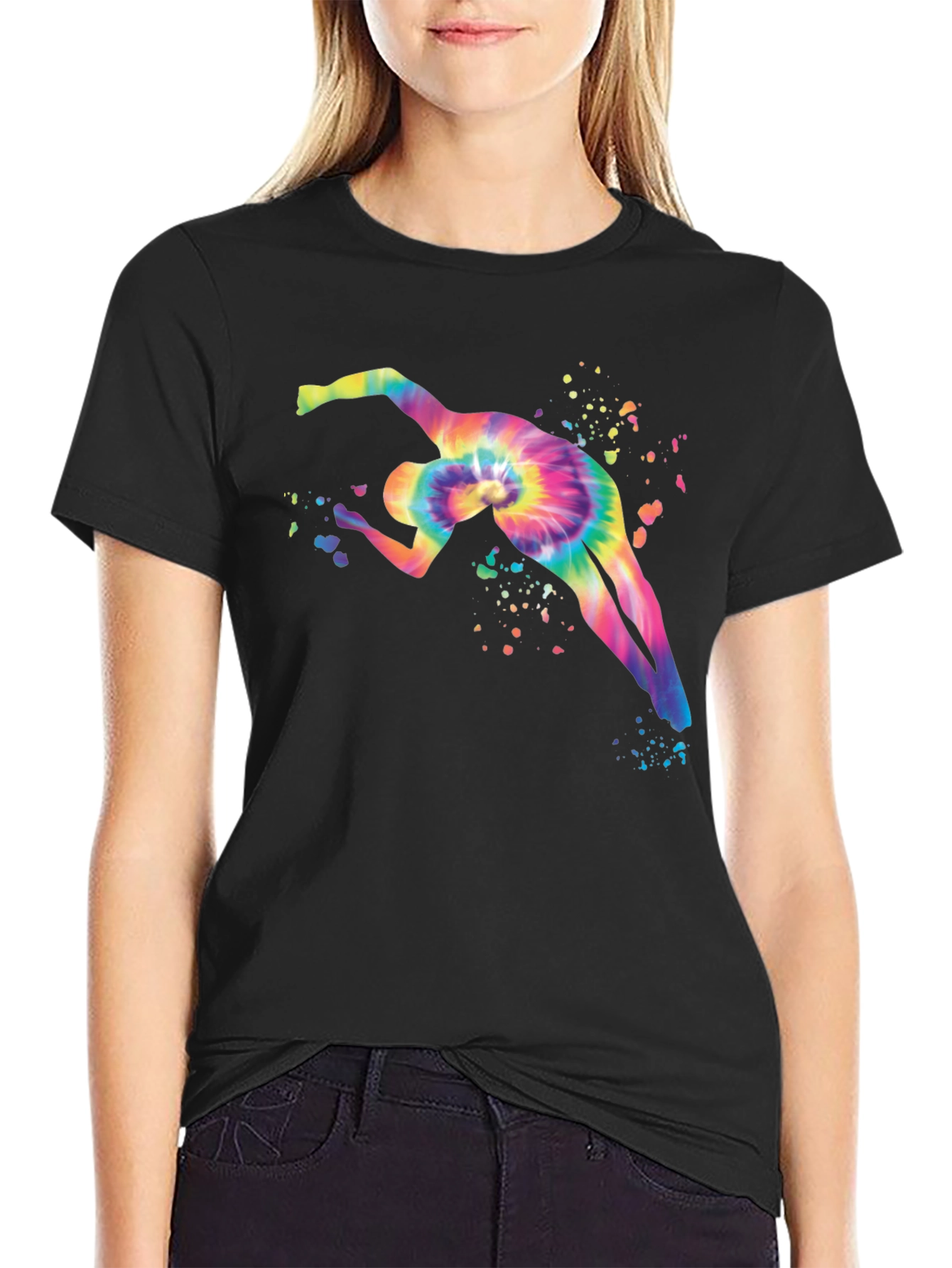 Black Tie-Dye Gymnast Graphic Black T-Shirt view 2
