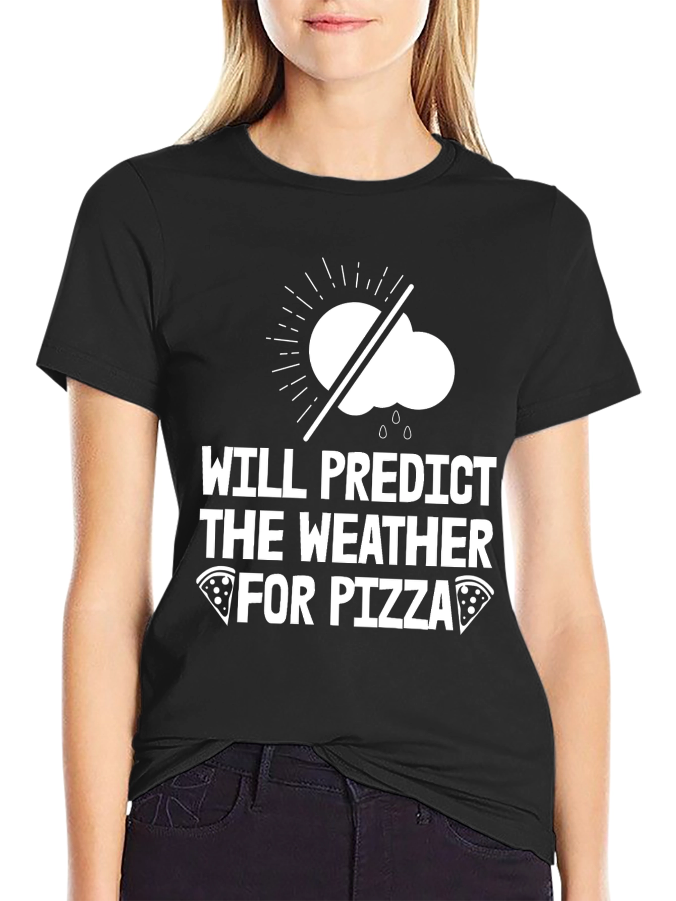 Black Weather Predictor Pizza Lover T-Shirt view 2