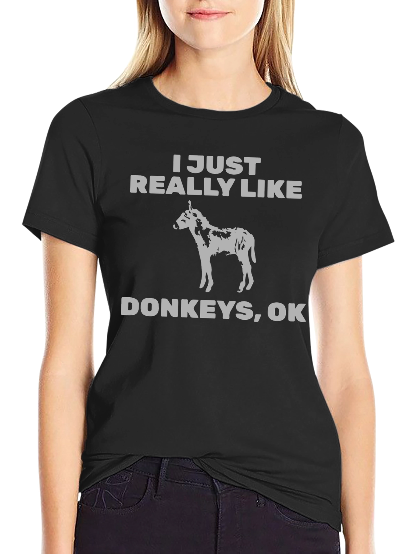 Black I Just Really Like Donkeys, OK T-Shirt view 2