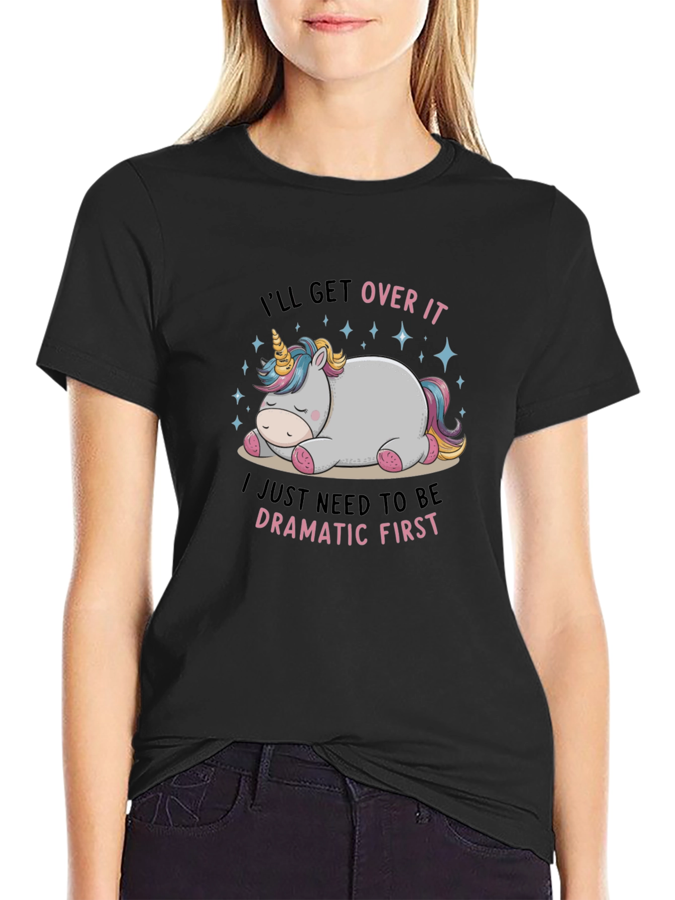 Black Dramatic Unicorn T-Shirt - I'll Get Over It Tee view 2